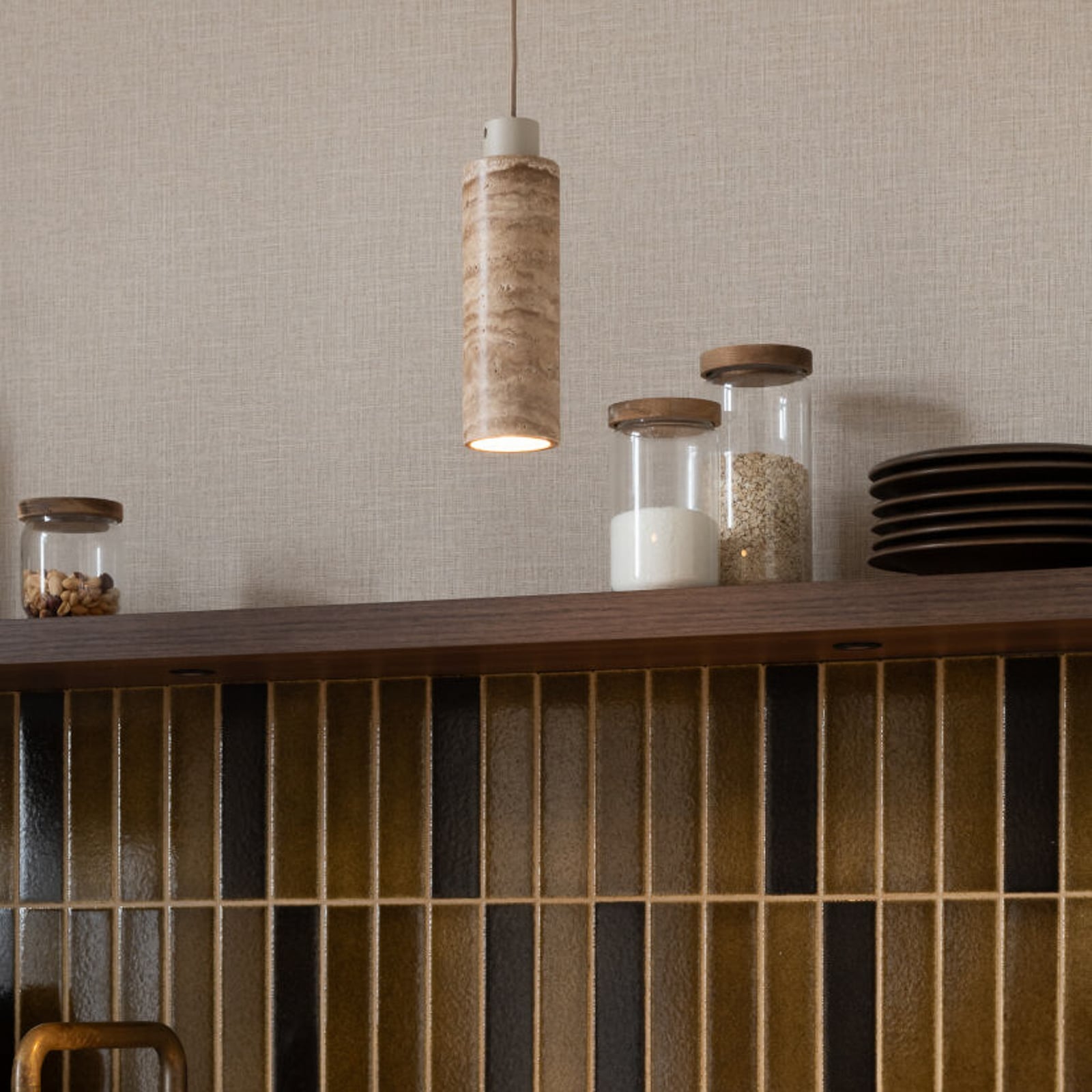 IT'S ABOUT ROMI Tivoli hanging light, sand, travertine, GU10