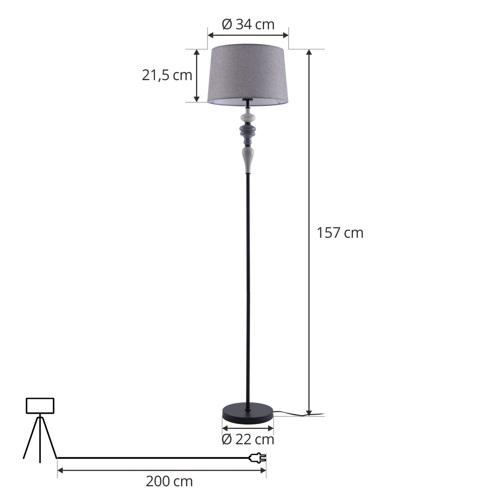 Haldorin Floor Lamp Grey/Black - Lindby