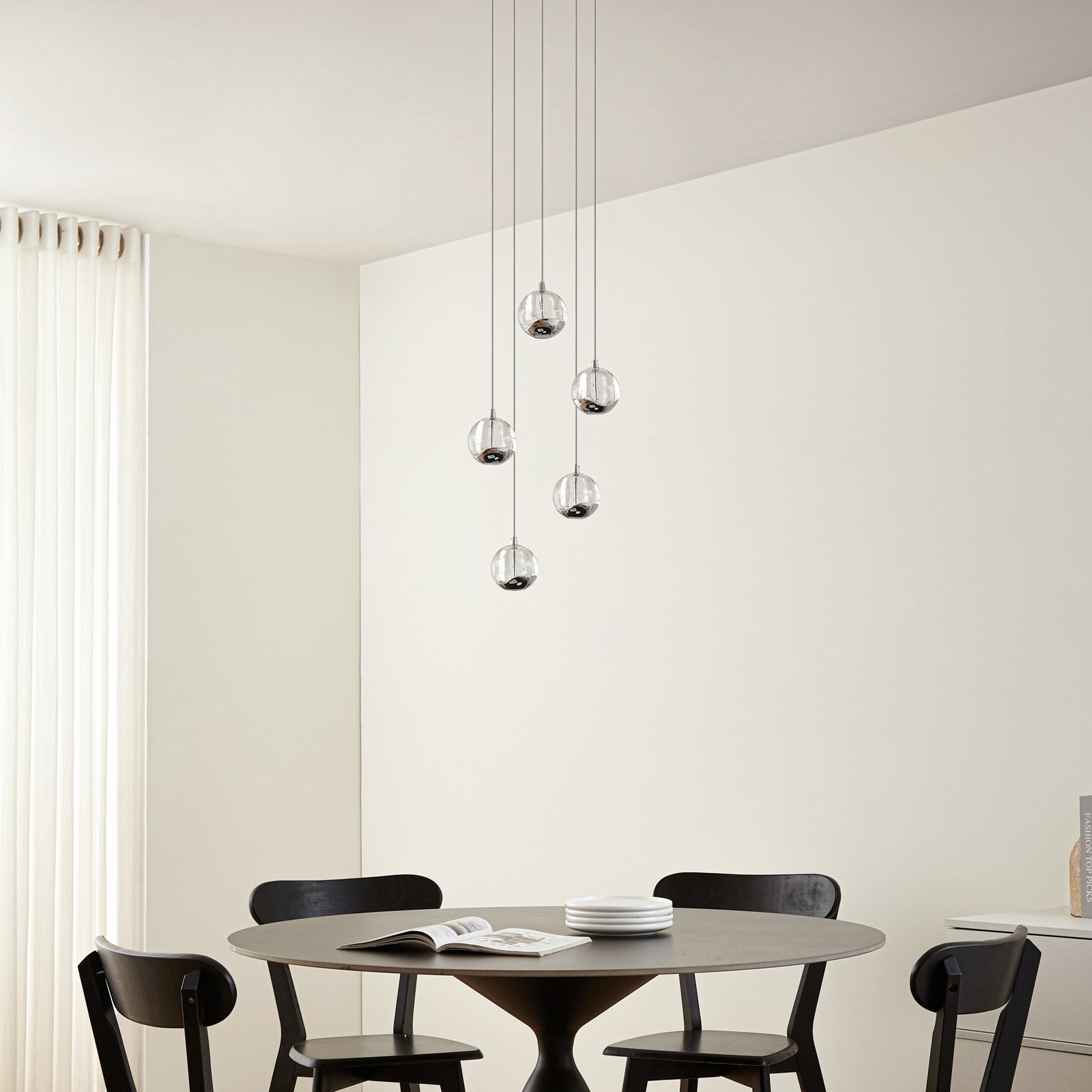 Lucande LED hanging light Hayley, Ø 30 cm, 5-bulb, chrome, glass Lucande LED hanging light Hayley, Ø 30 cm, 5-bulb, chrome, glass