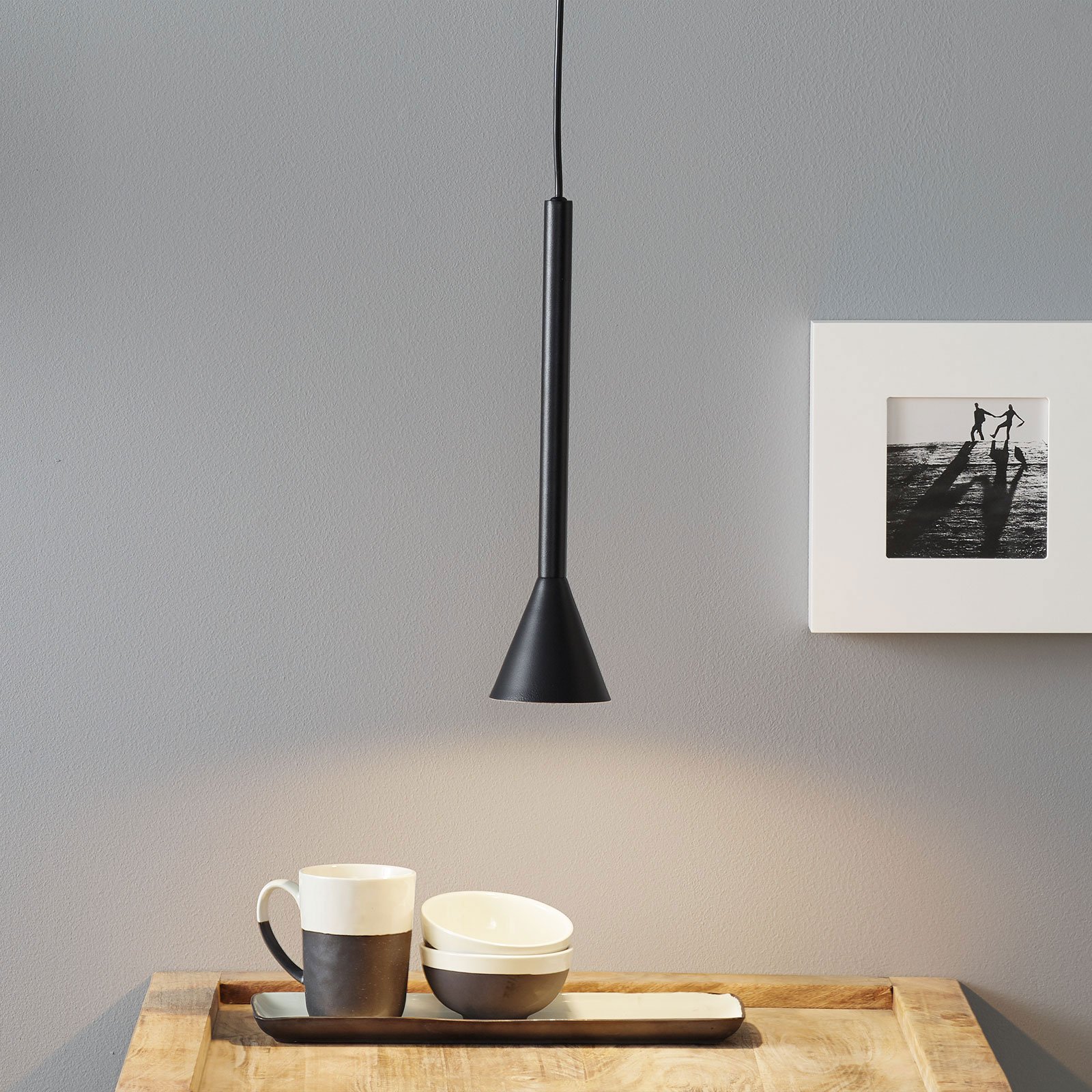Lucande Caris pendant light Ø 8.5 cm black/white, for Living / Dining Room, steel, GU10, 35 W, energy efficiency: A++, H: 38 cm