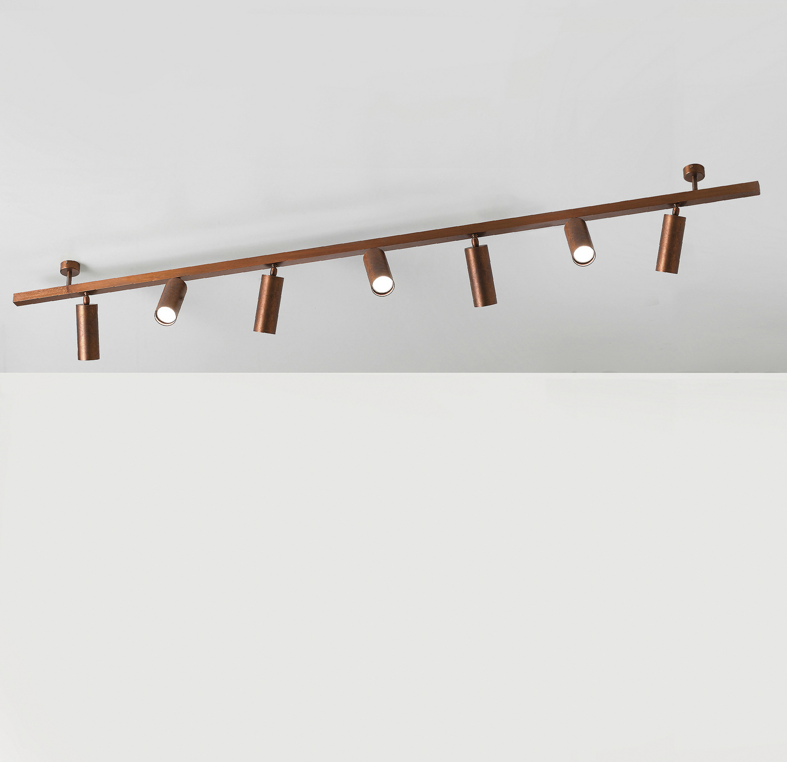 Taklampe 7536, brunert tre, 7 lyskilder, GU10
