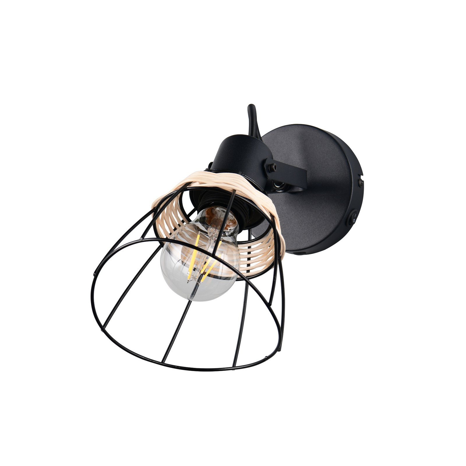 Стена лампа Jerome, Ø 14 cm, 1-пламъчна, черна матова, превключвател