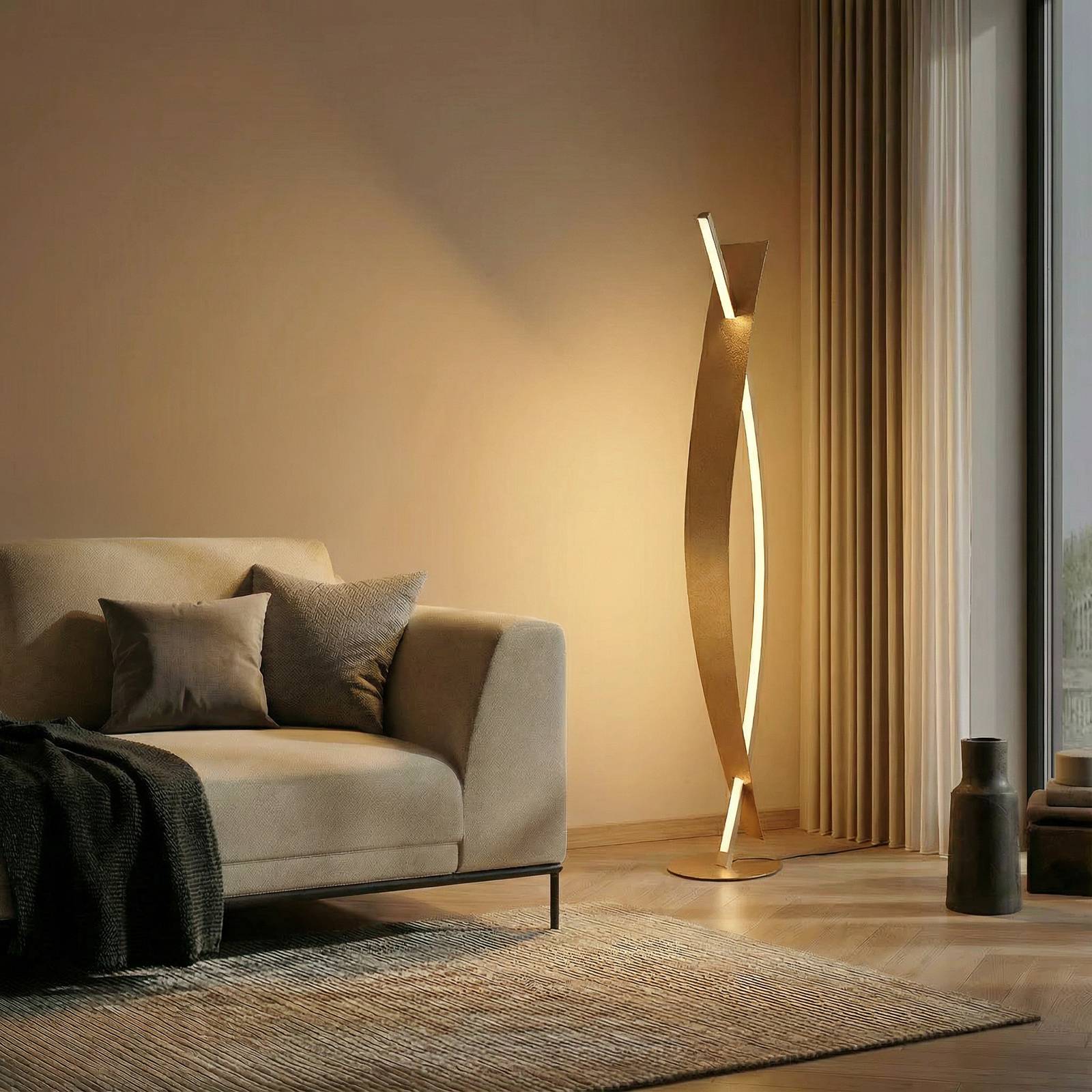 Lucande LED-Stehleuchte Marija, goldfarben, dimmbar, 140 cm günstig online kaufen