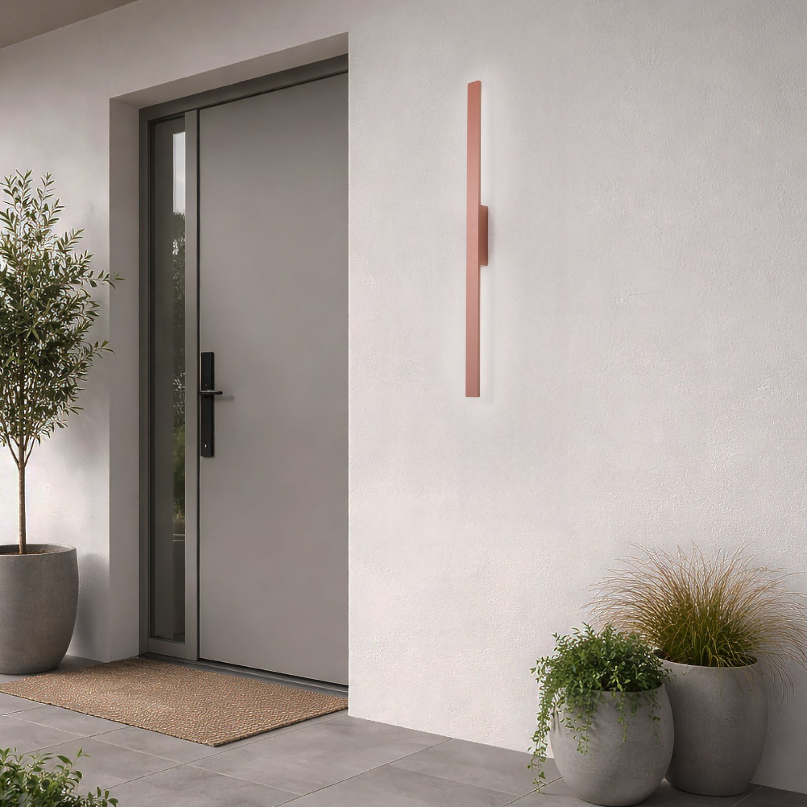 LED-vegglampe Demi M, teglrød, aluminium, høyde 100 cm, IP54