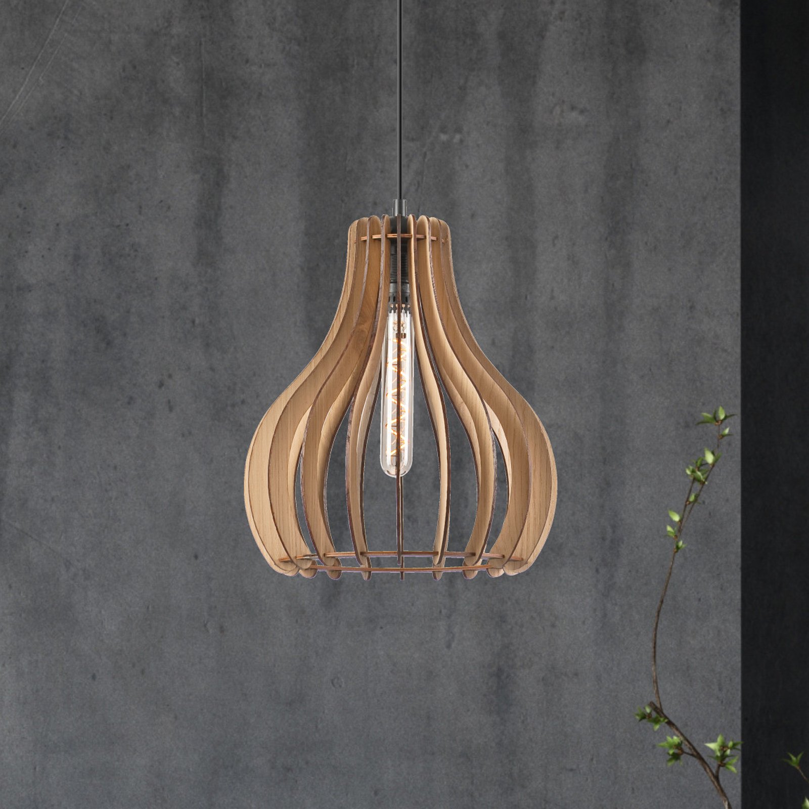 Envostar Falou pendant light, oak, Ø 25 cm