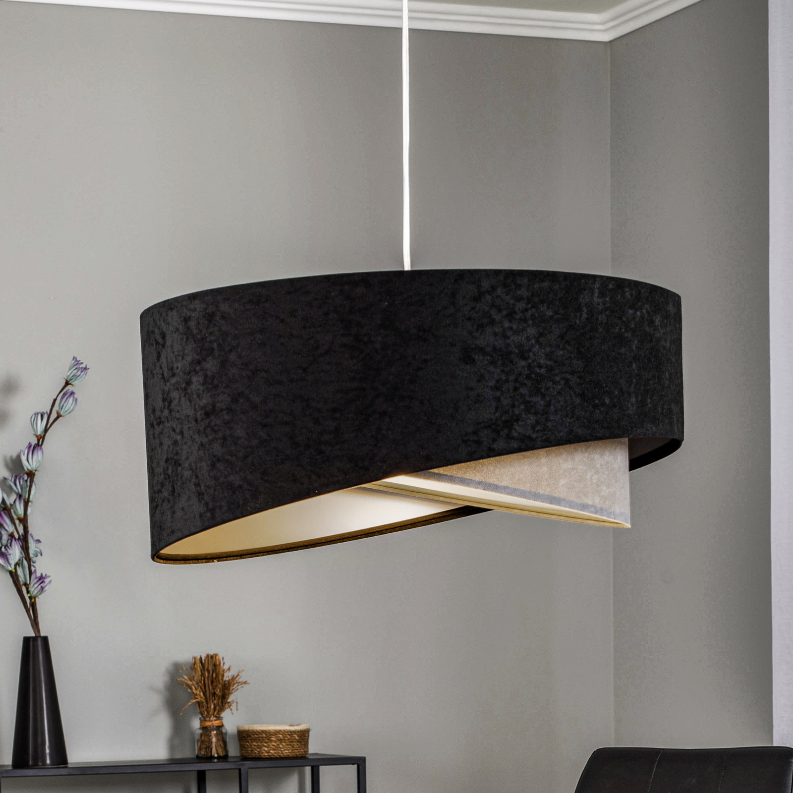 Lámpara colgante Vivien tricolor, negro/gris/plata