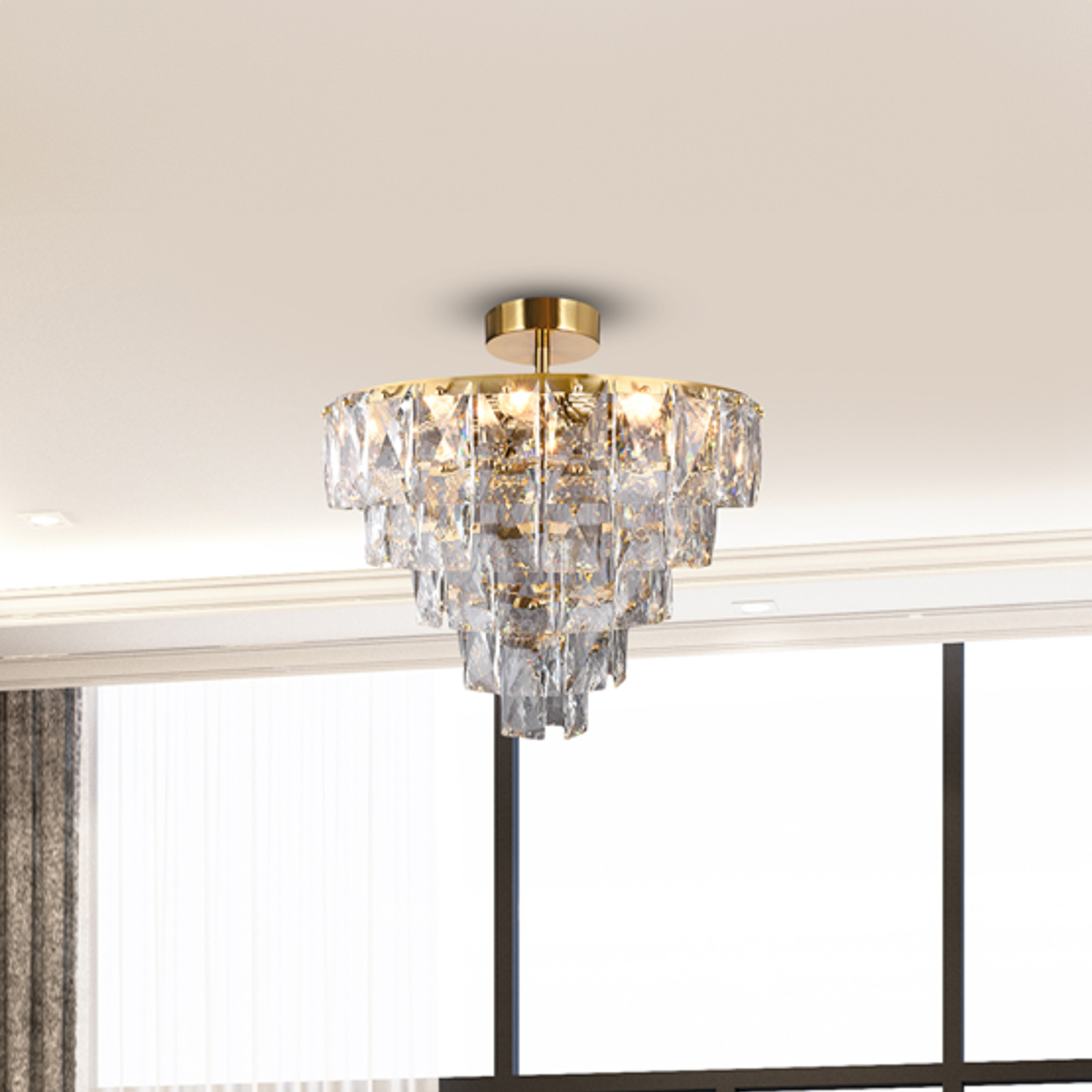 Chelsea metal ceiling lamp gold-coloured glass crystals, Ø 50 cm
