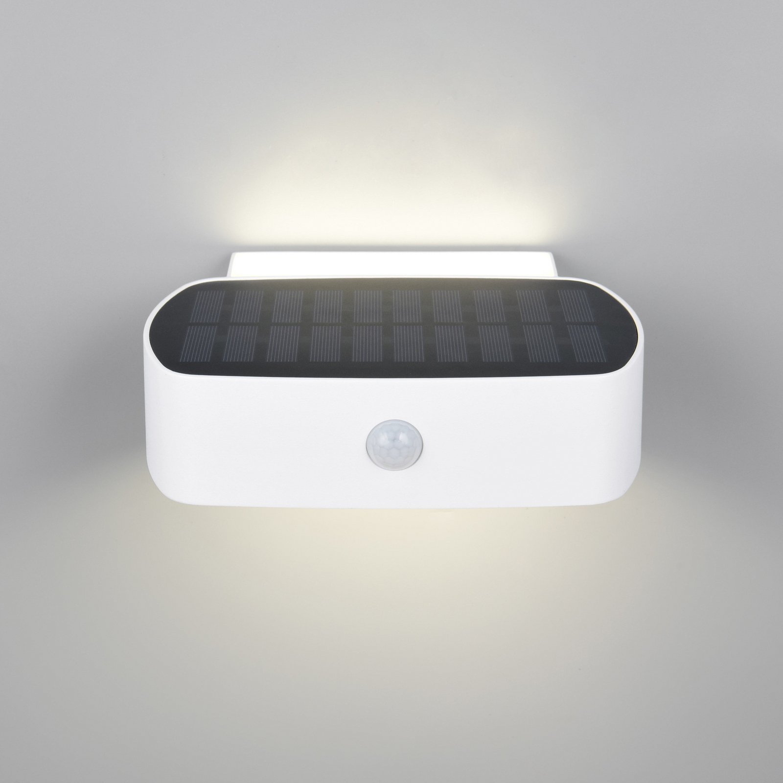 Bilbao solar wall light, white, height 6 cm, sensor, up/down