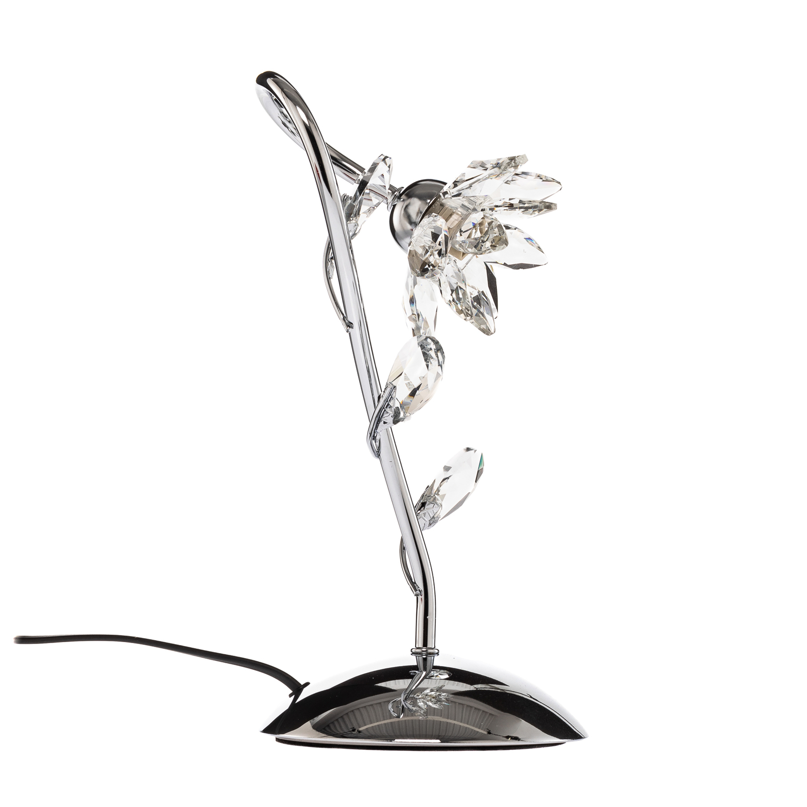 Lámpara mesa Ninfea, cromo, flores cristal, 35 cm