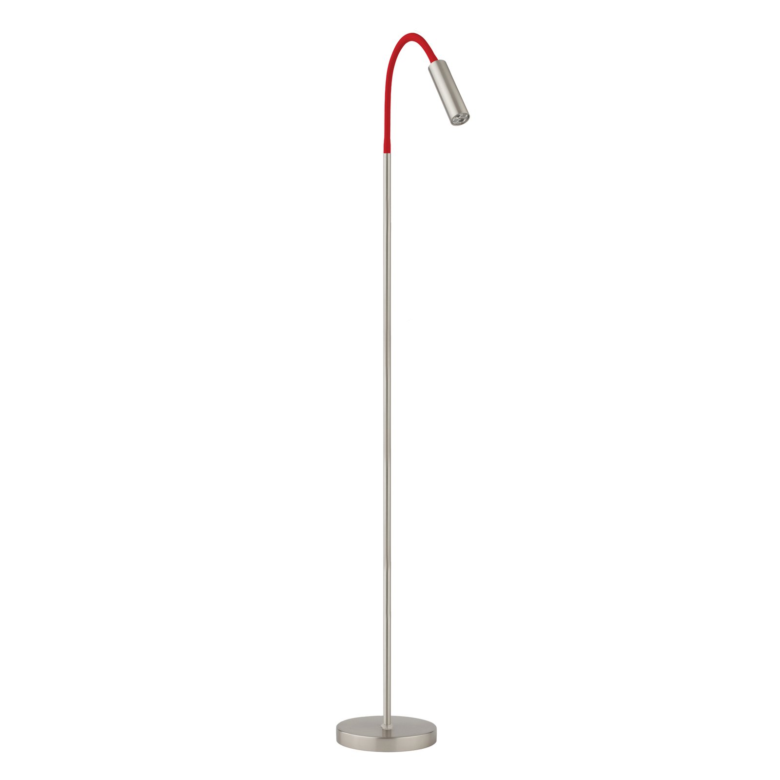 Rocco LED floor lamp, matt nickel, flex arm red