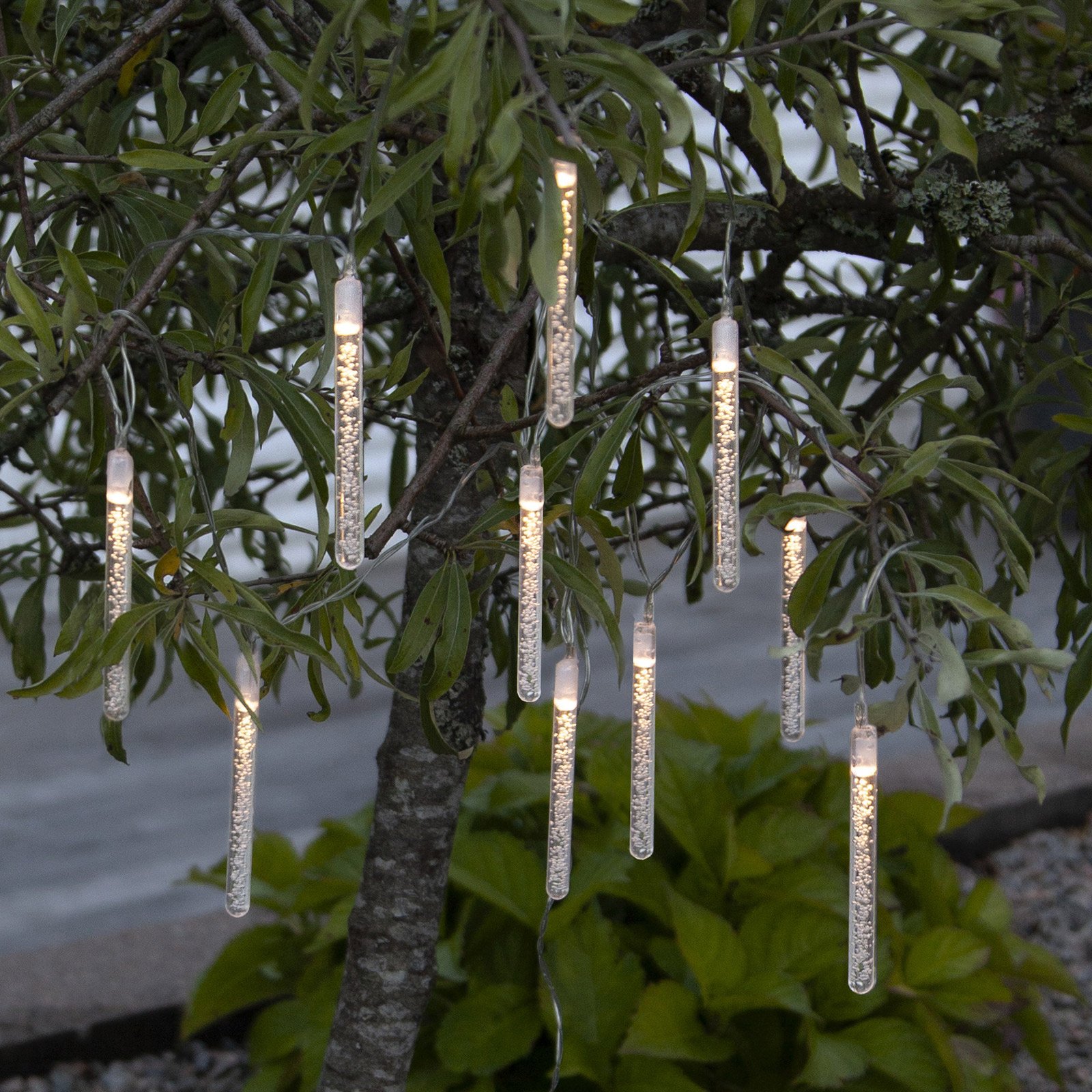 Bubbly LED solar string lights, 10-bulb warm white