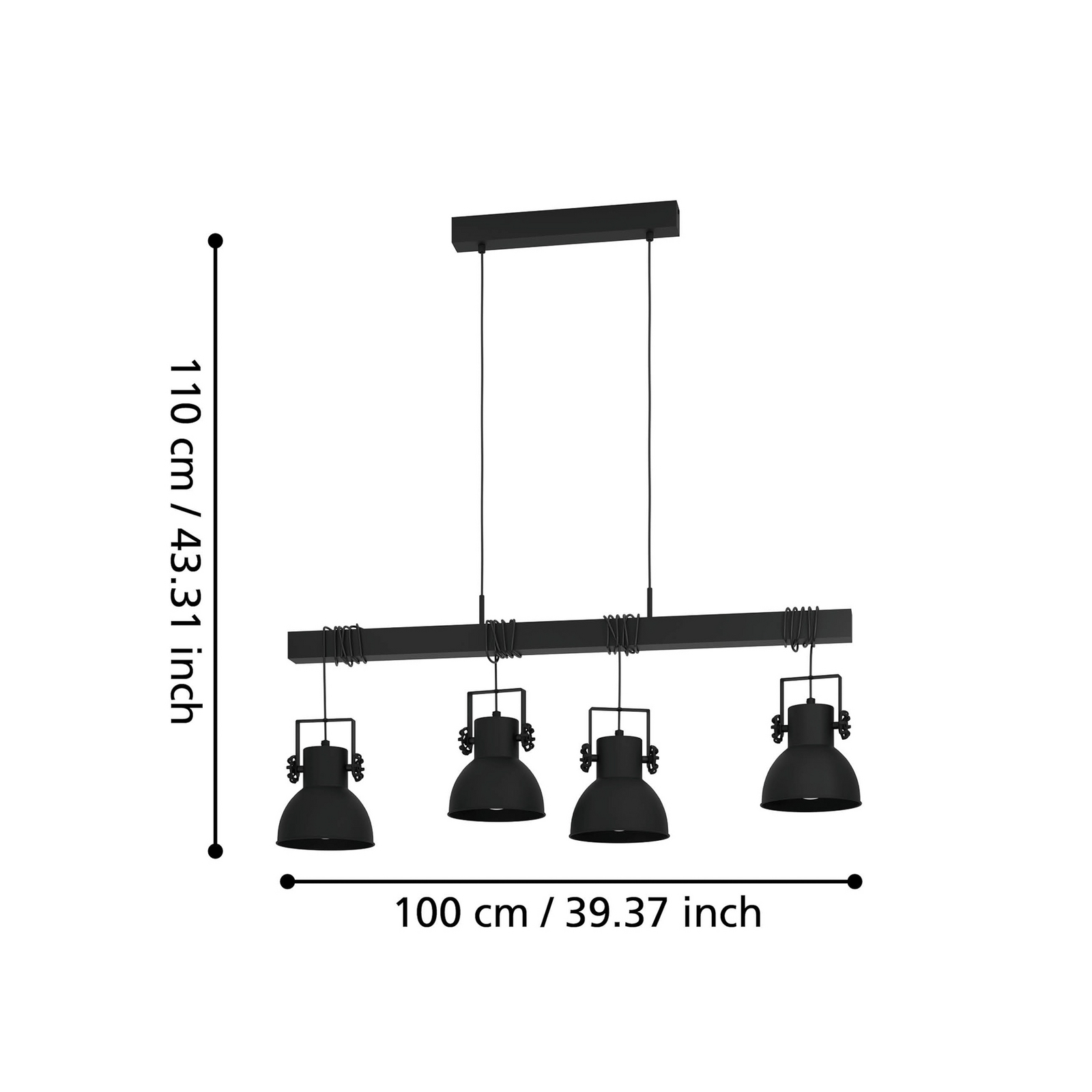 Shirebrook piekaramais gaismeklis, četru gaismu, melns