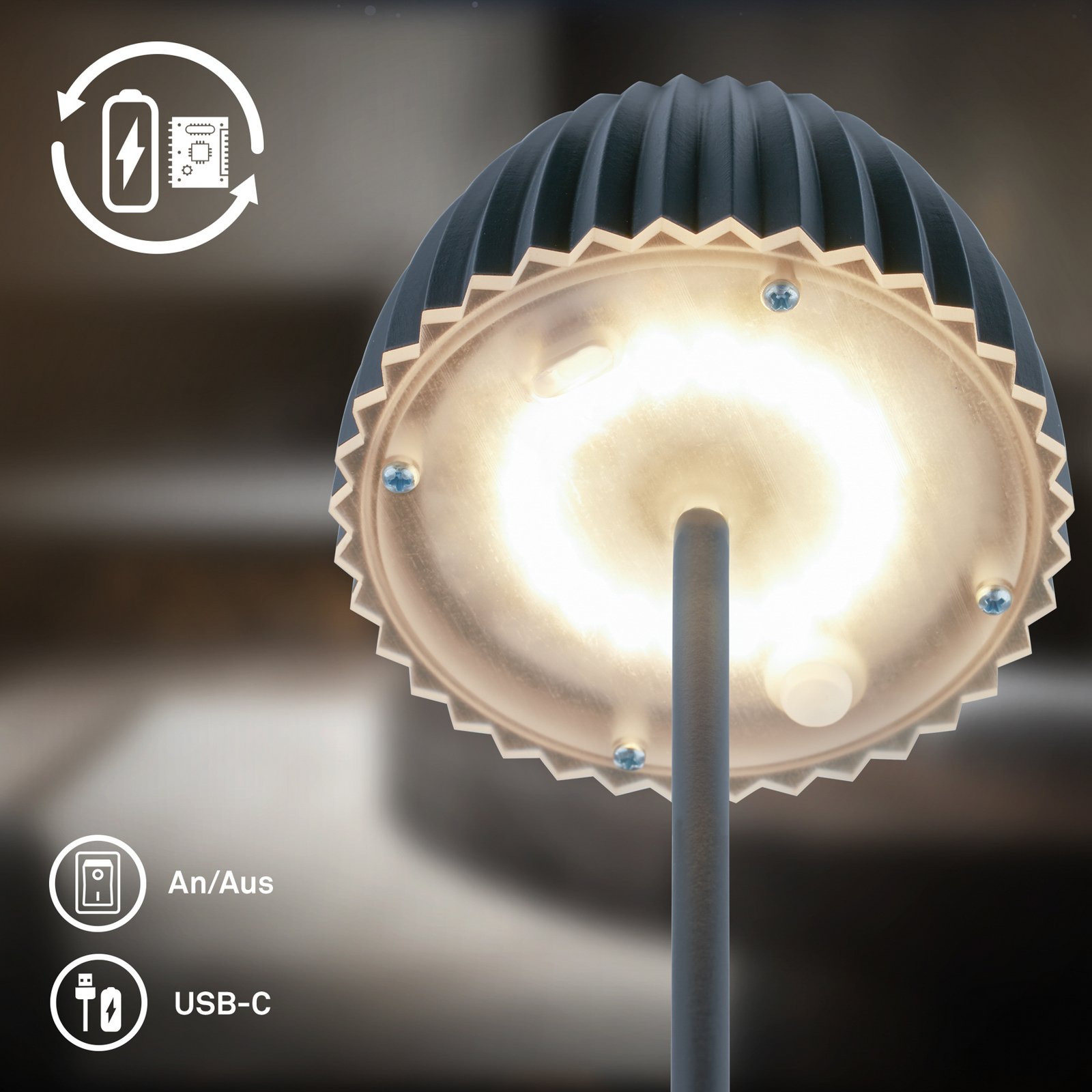 Lampe à poser LED rechargeable Brilo unplugged Riffle, 36 cm, anthracite