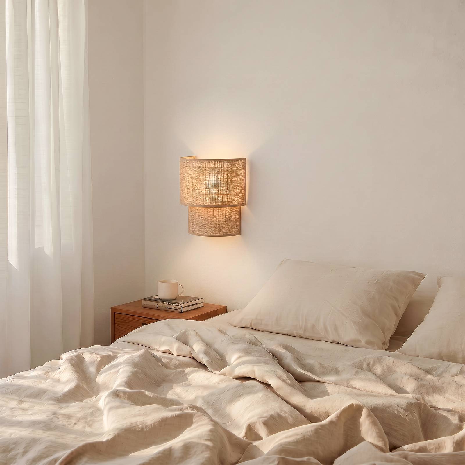 Lampa ścienna Boho, juta/juta, wysokość 22 cm, tkanina, E27