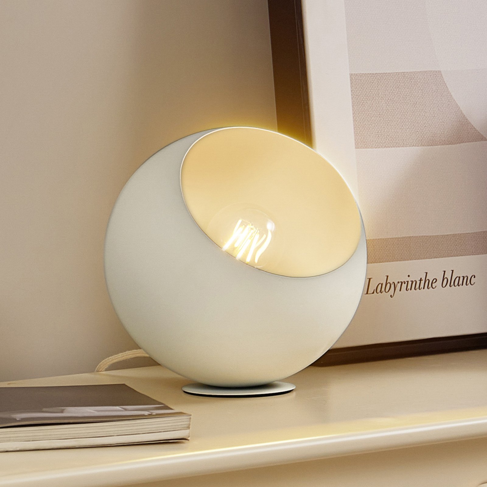 Lindby lampe à poser Solomia, beige, fer, Ø 20 cm