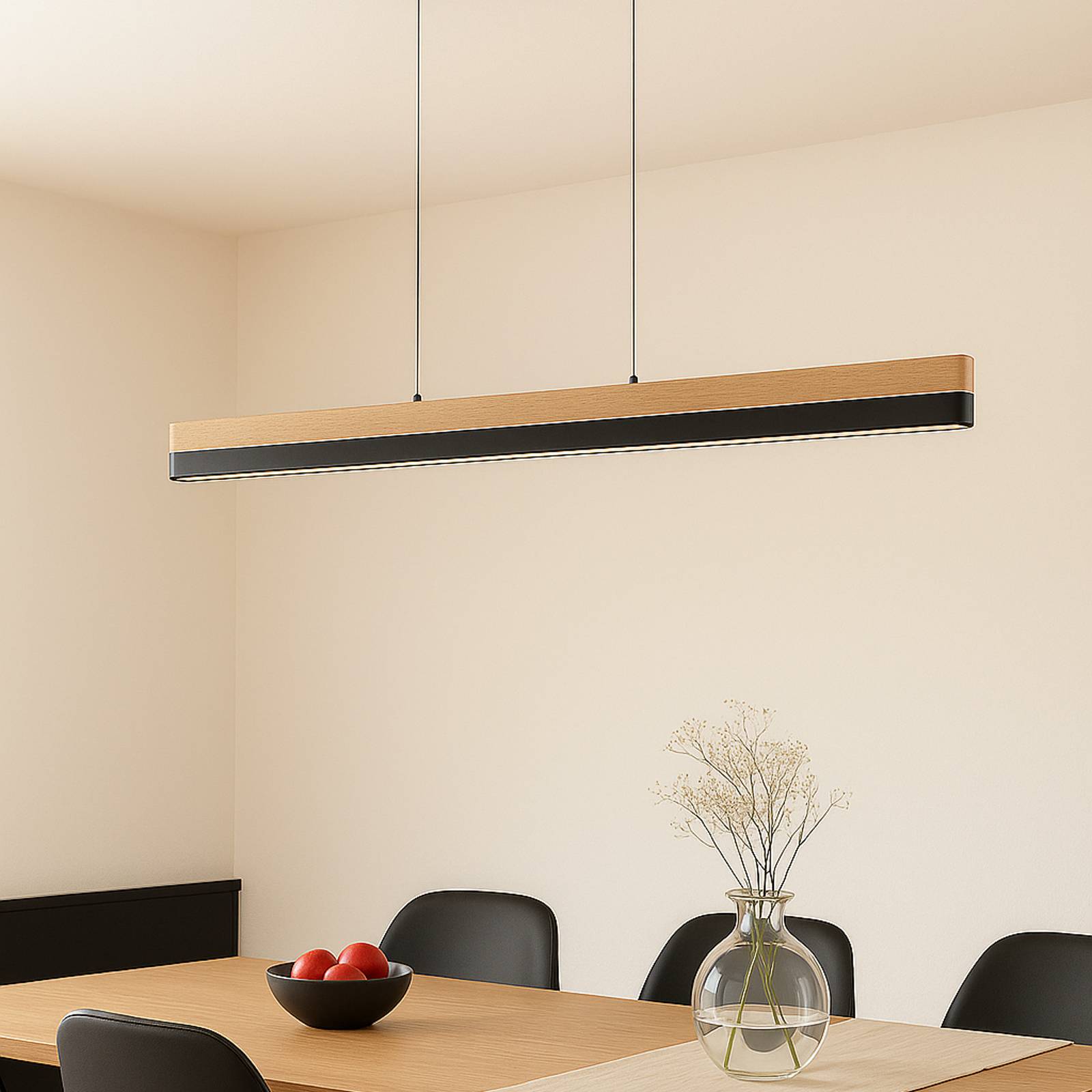 Lucande LED-Pendelleuchte Holven, Holz, CCT, Länge 113 cm günstig online kaufen