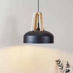 North hanging light, natural wood, black lampshade