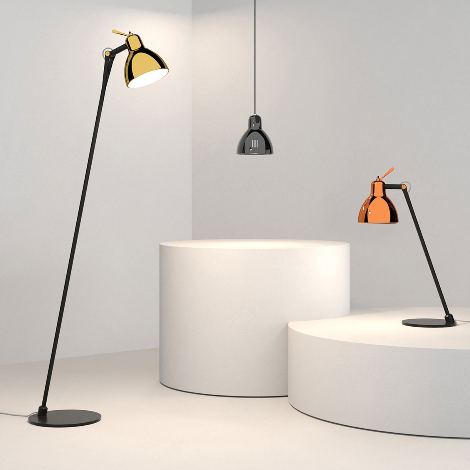 Stolna lampa Luxy T0 Glam, crna/bakrena, 52 cm - Rotaliana