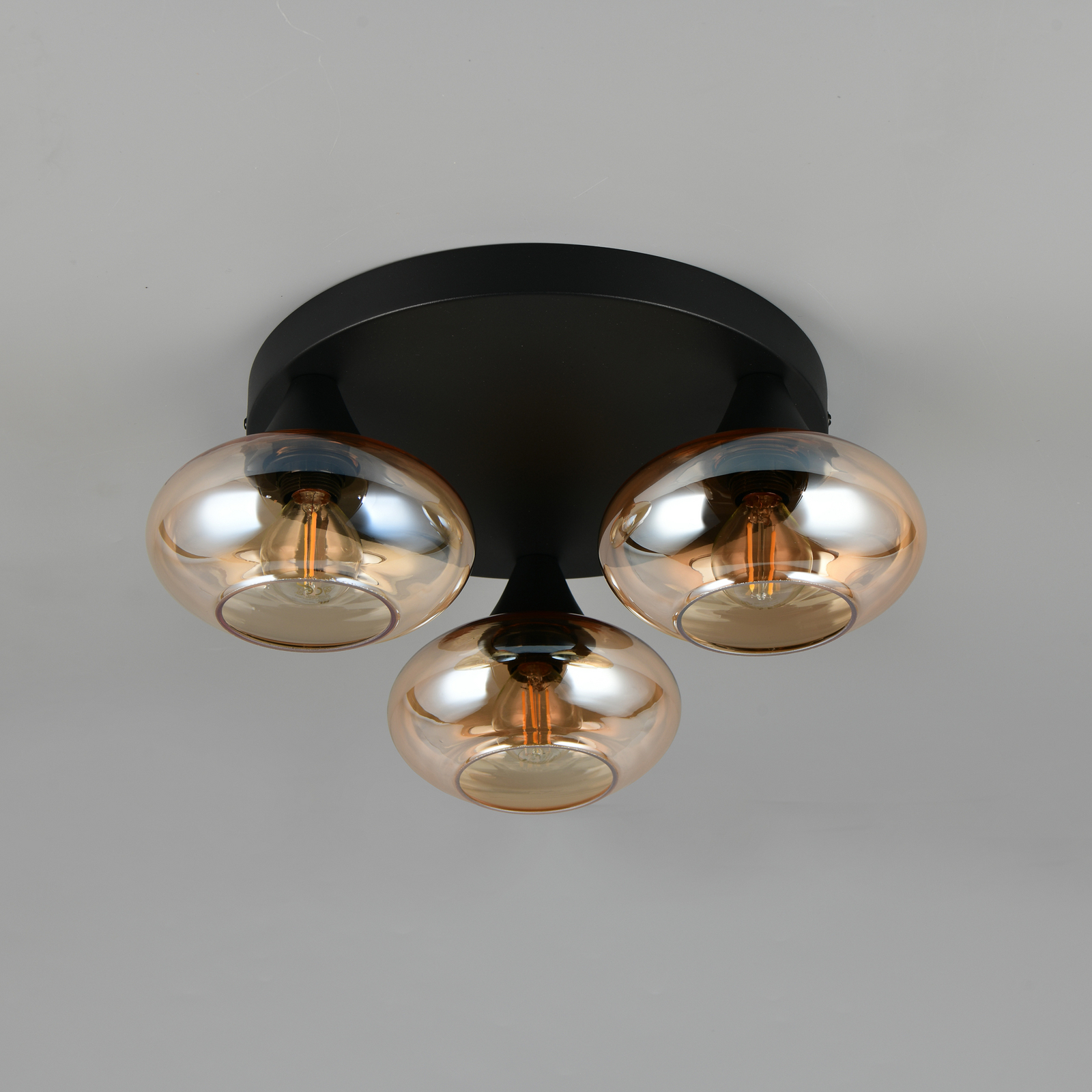 Plafoniera Divina, color ambra, Ø 39 cm, a 3 luci, vetro