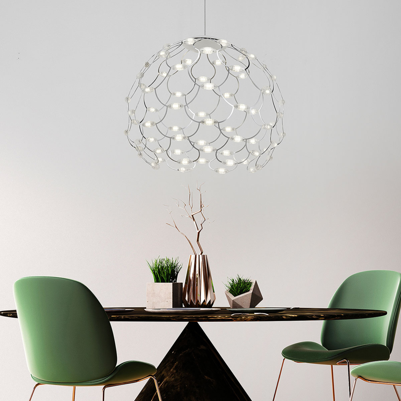 Sforzin Chrome-plated Lamoi LED pendant lamp 60 cm, for Living / Dining Room, metal, 72 W, energy efficiency: A++, H: 52 cm