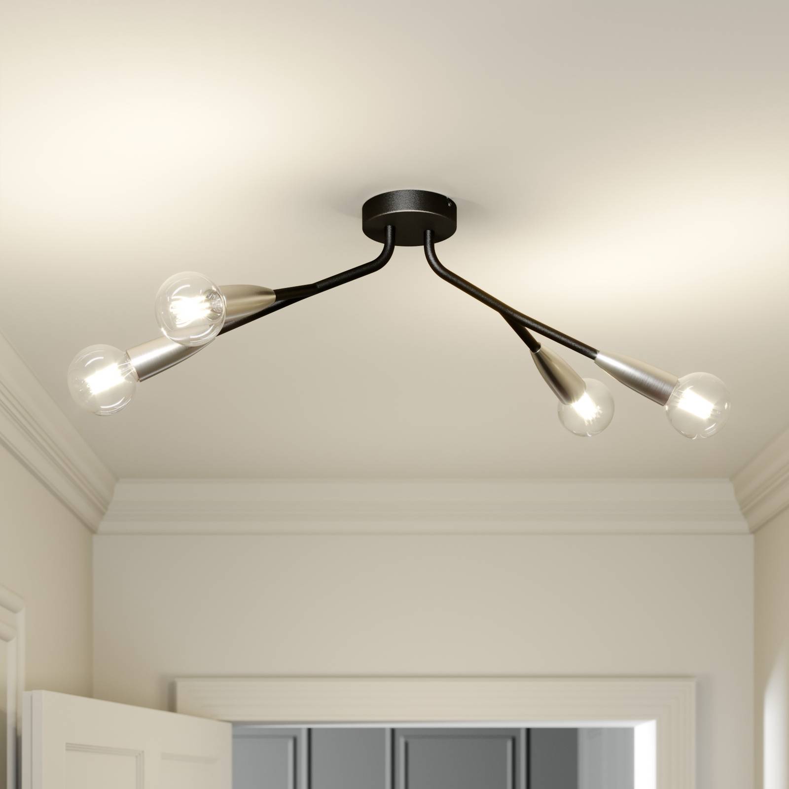 Lucande Carlea plafondlamp, 4-lamps zwart-nikkel