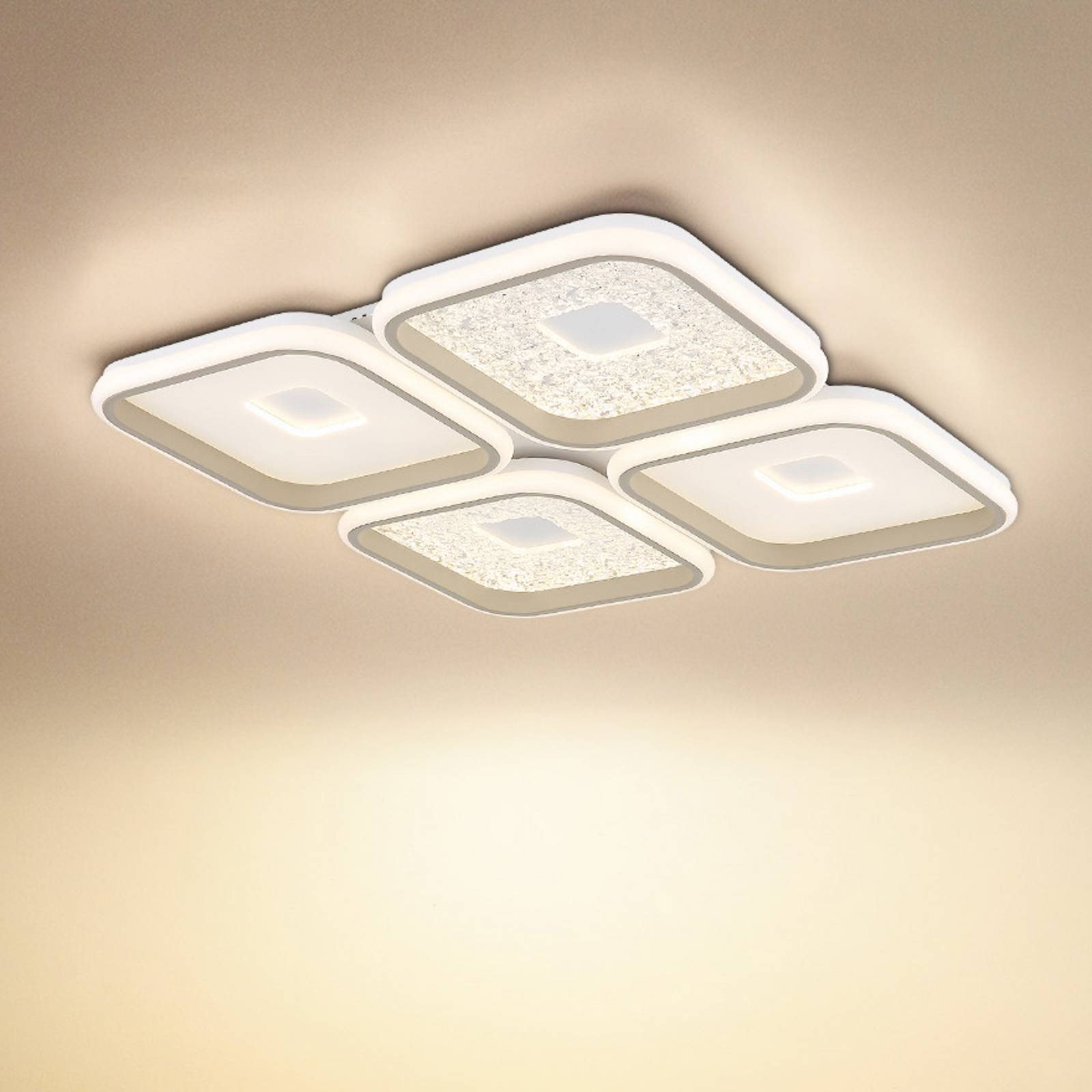 Lampa sufitowa LED Mosaiko, długość 54 cm, biało-piaskowa metalowa