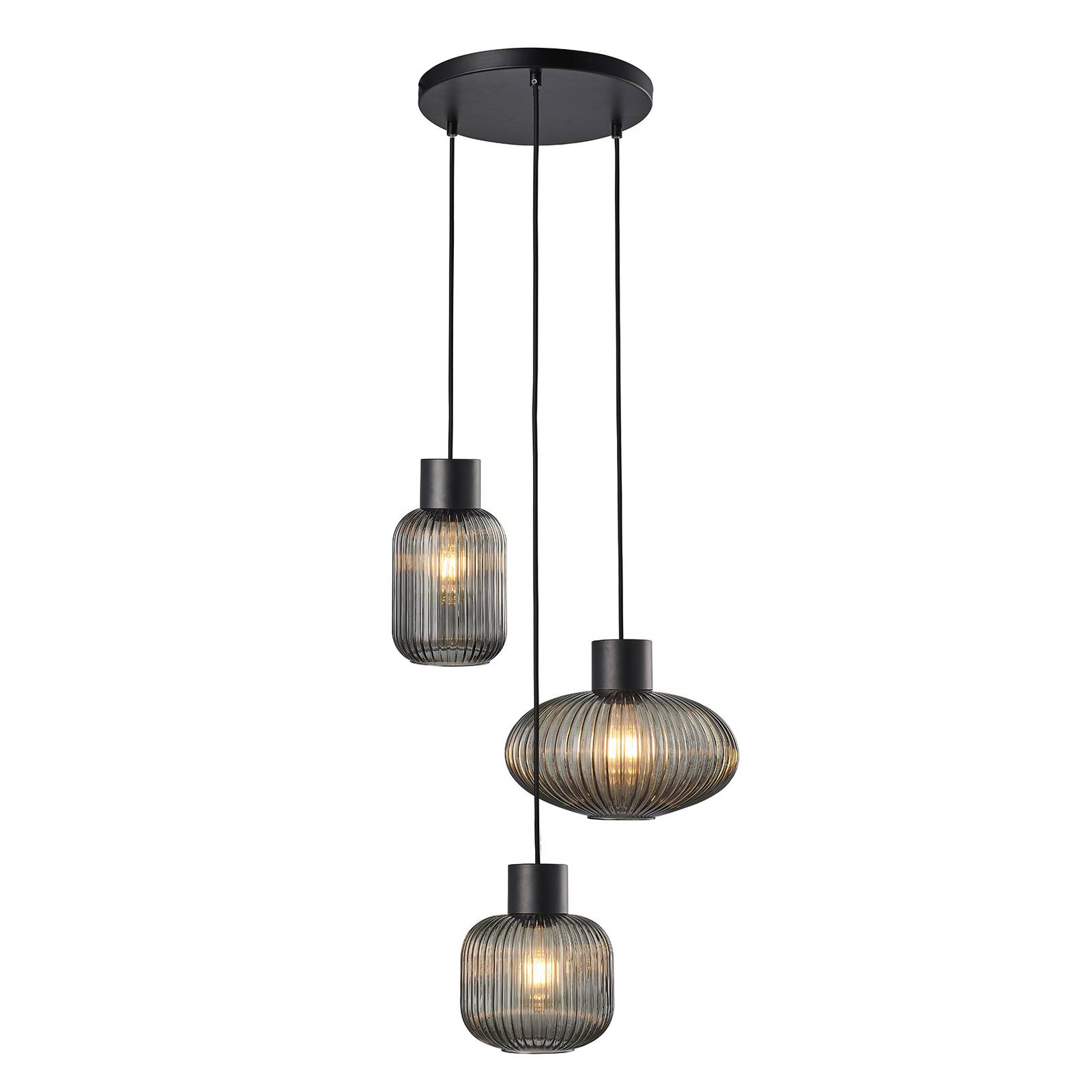 Lucande Lomeris hanglamp, 3-lamps, rond, rookgrijs