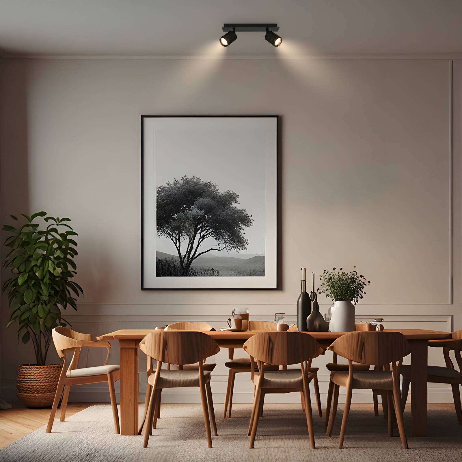 Loftspot Ida, sort, 2 lyskilder, plast/metal