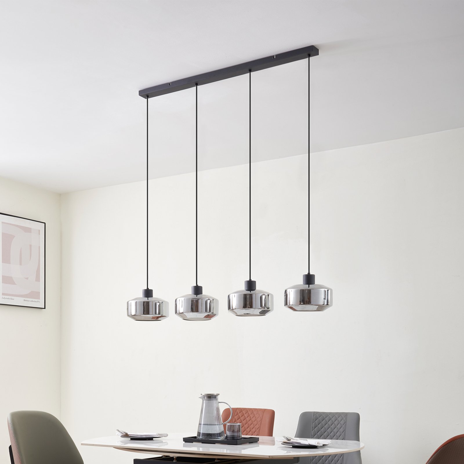 Lindby pendant light Hildur, 4-bulb, 115 cm, smoky grey, glass