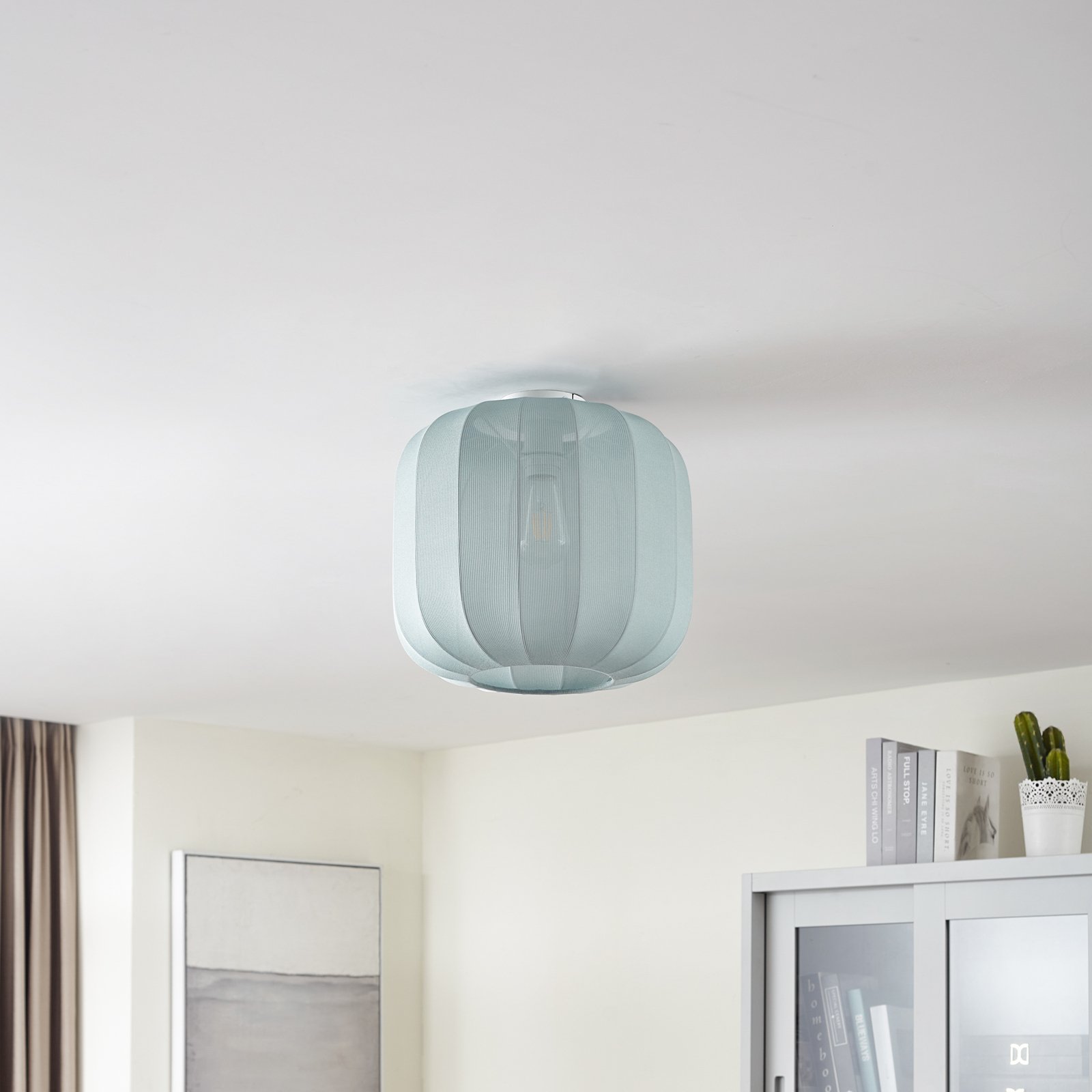 Lindby Helin ceiling light, blue, fabric, Ø 35 cm