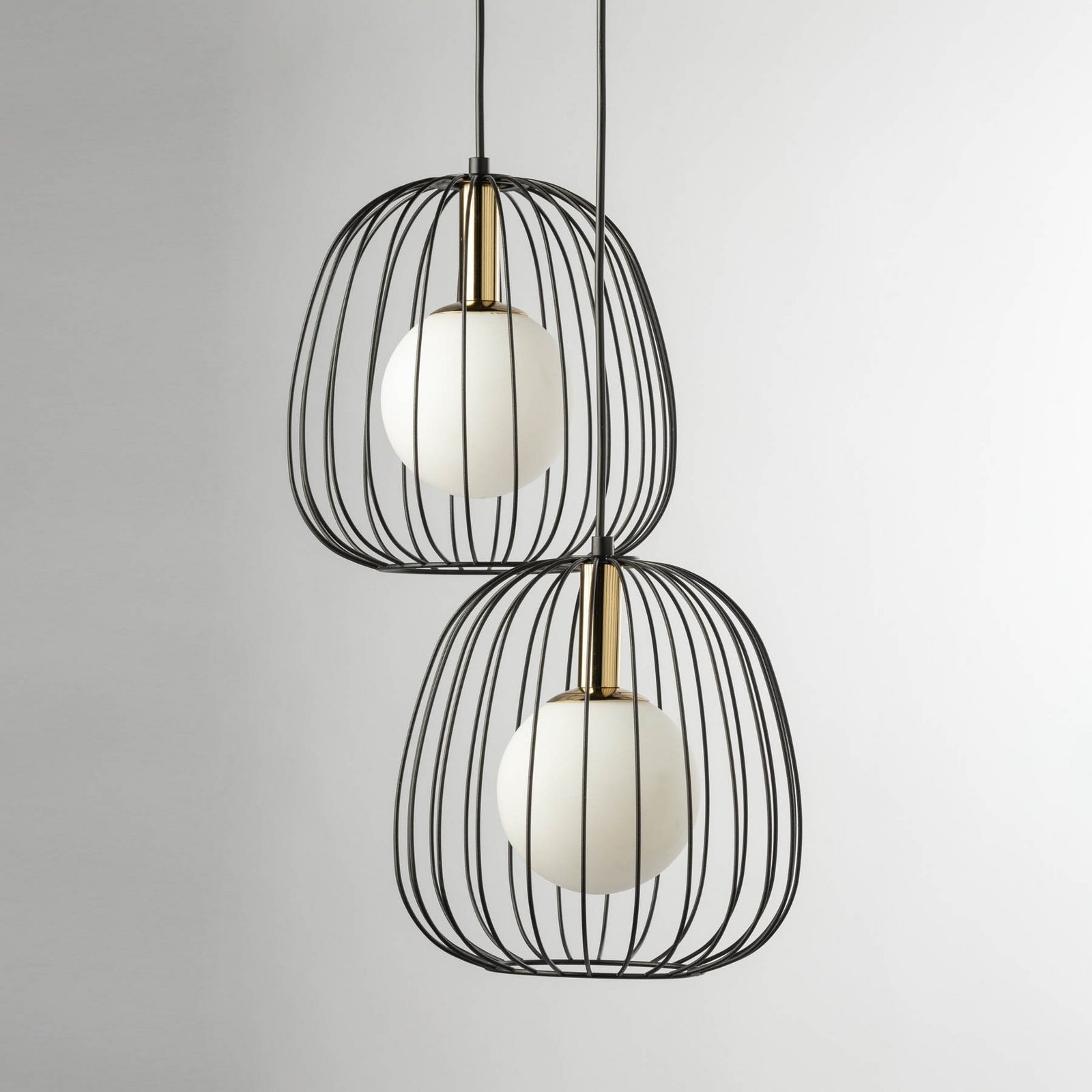 Suspension Bell, à 2 lampes, noir/doré/blanc