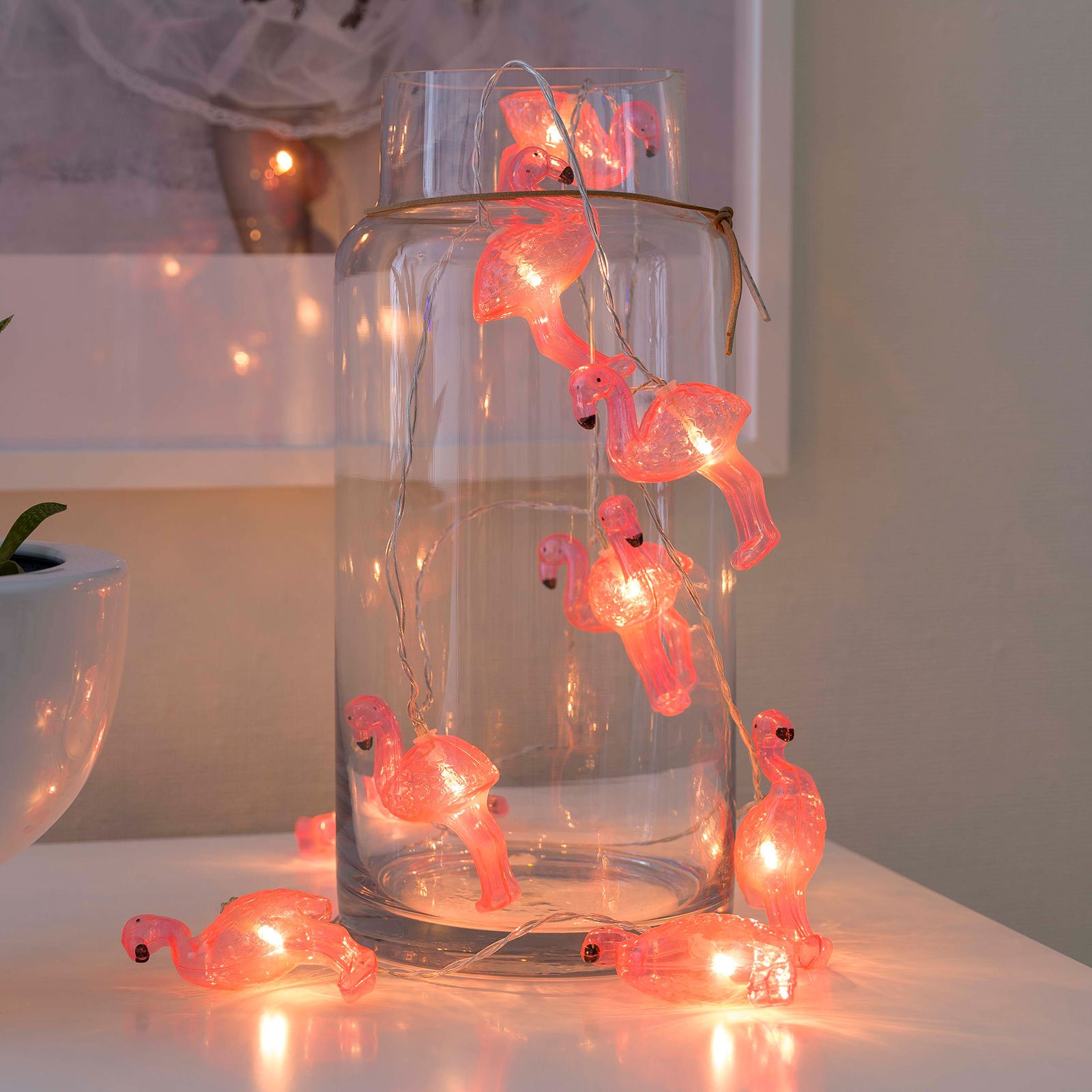 Guirlande lumineuse LED Flamand rose, sur pile