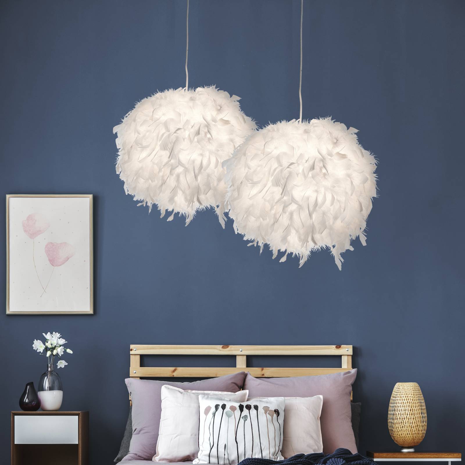 Pierzasta lampa wisząca DUCKY, 30 cm