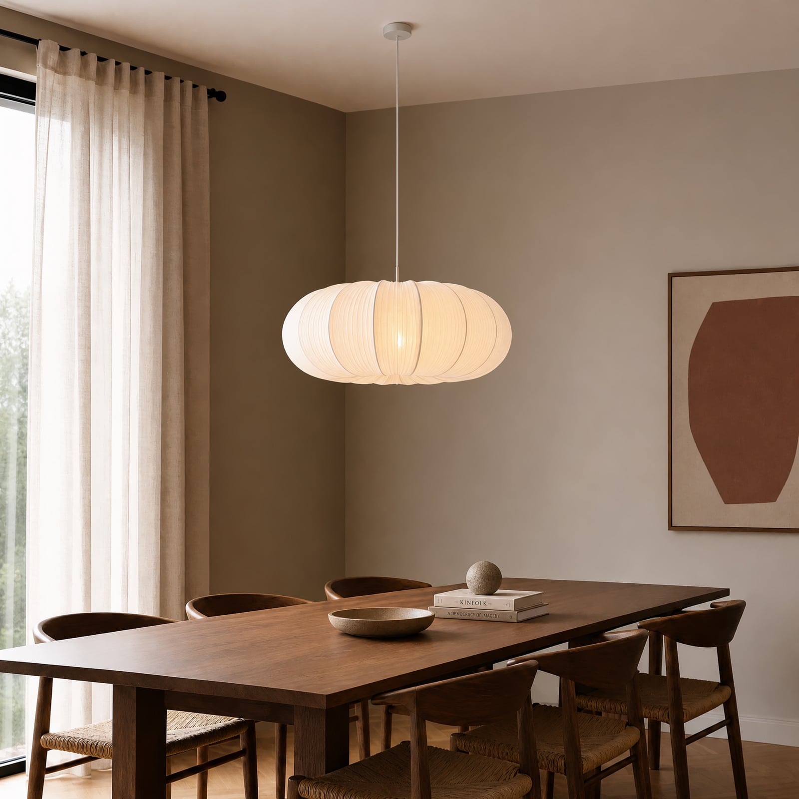 Suspension Marielle, 3 x E27, tissu, Ø 55 cm, blanc - Lindby