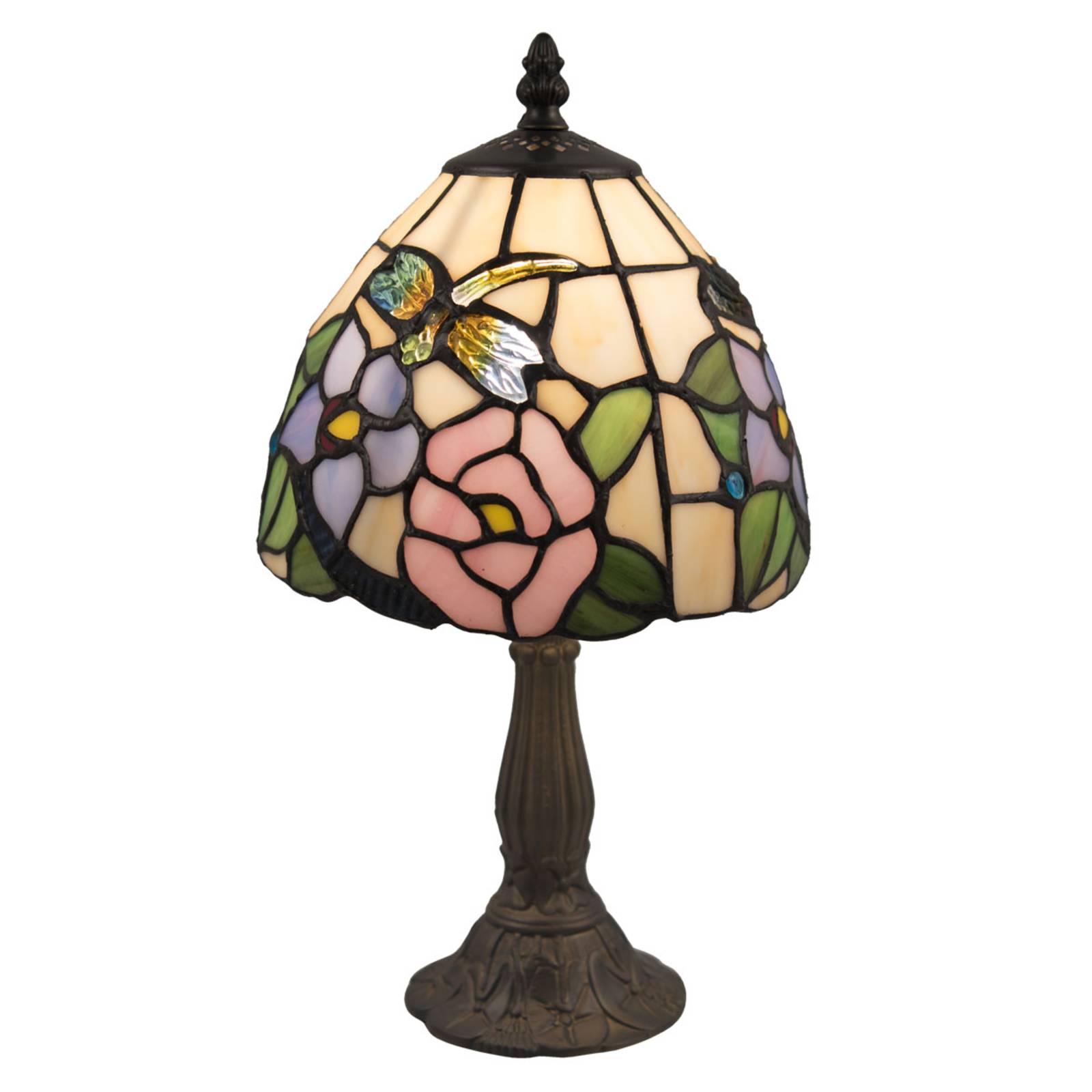 Clayre&Eef Lampe à poser 5942 type Tiffany verre décor fleurs