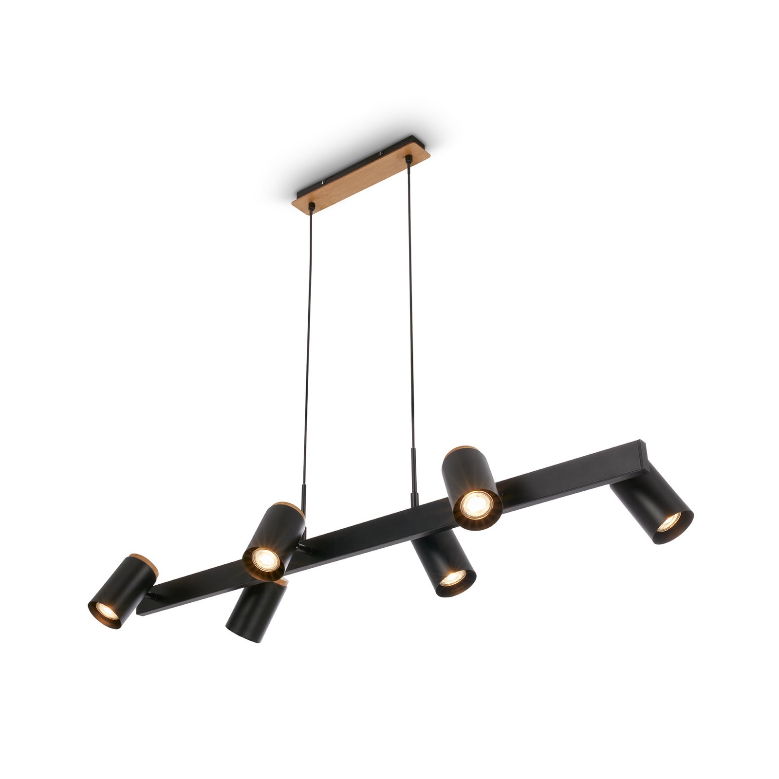 Závěsné světlo Duta, délka 110 cm, černá matná, kov 6-ramenné.