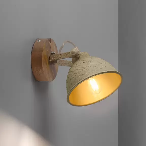 Lampenwelt Wandlampe Samia 1-flg Mangoholz beige strukturiert