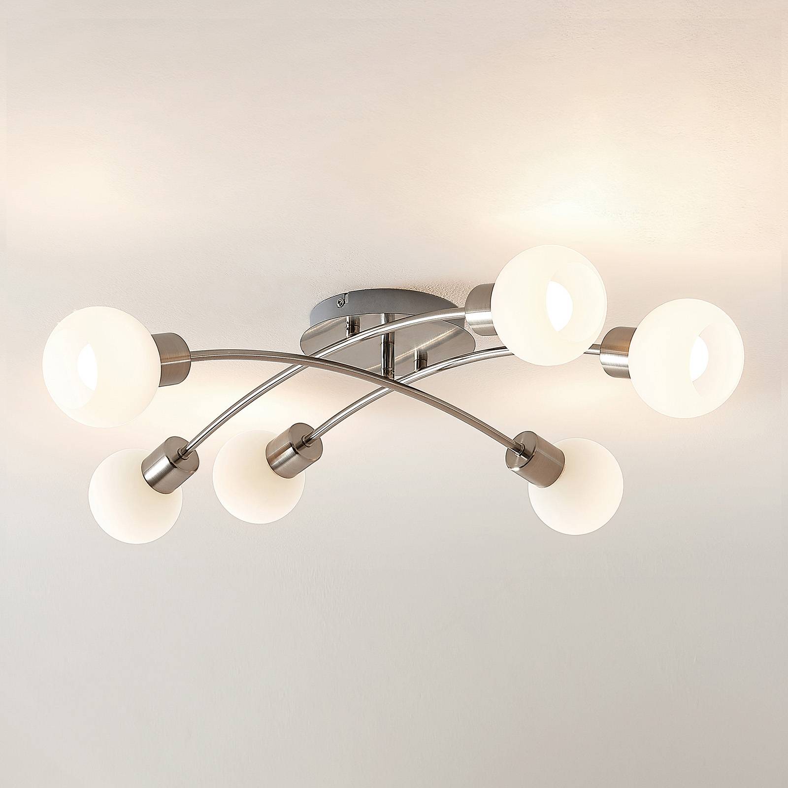 Lindby Agmar LED plafondlamp, nikkel, 6-lamps