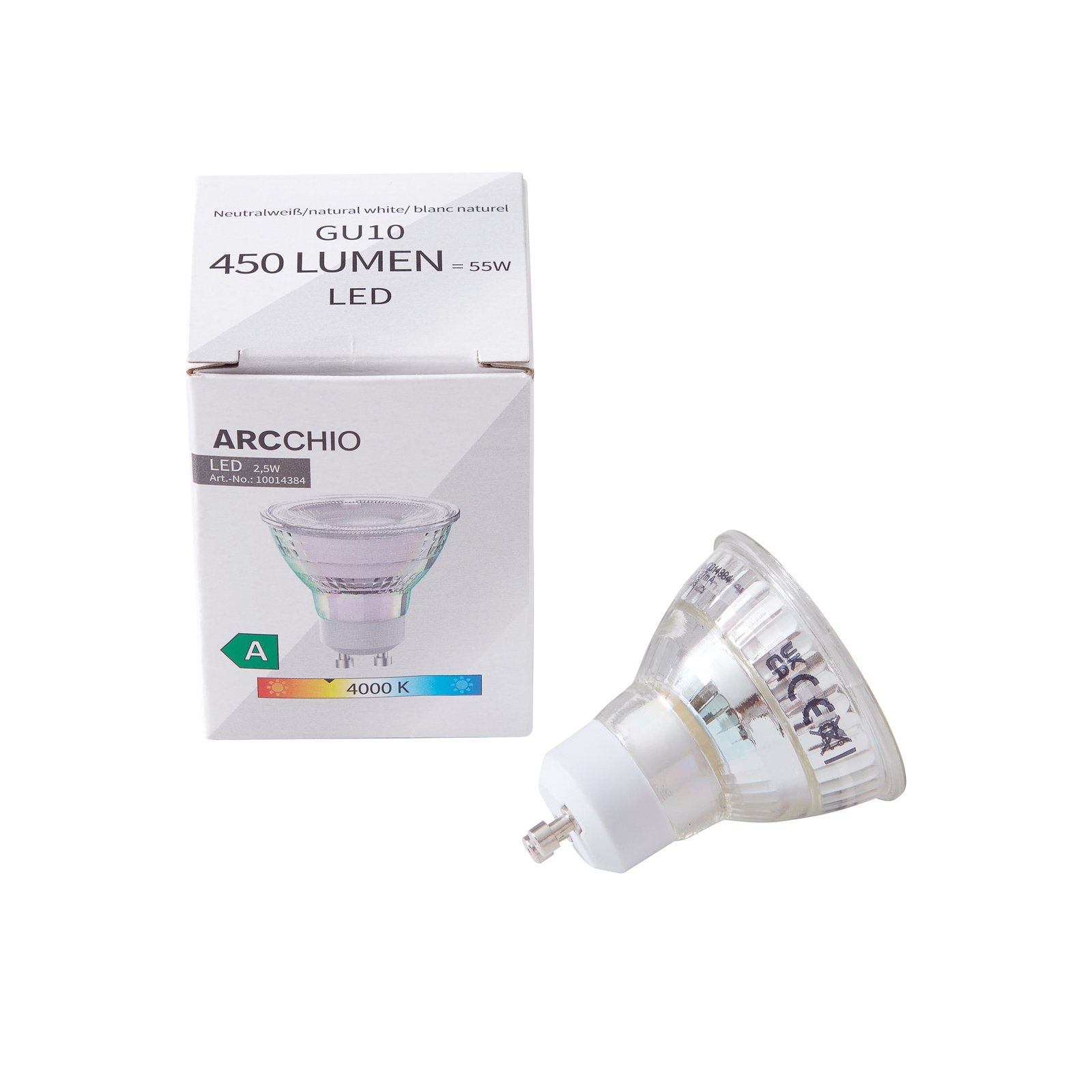 Arcchio LED bulb GU10 2.5W 4000K 450lm glass set of 5