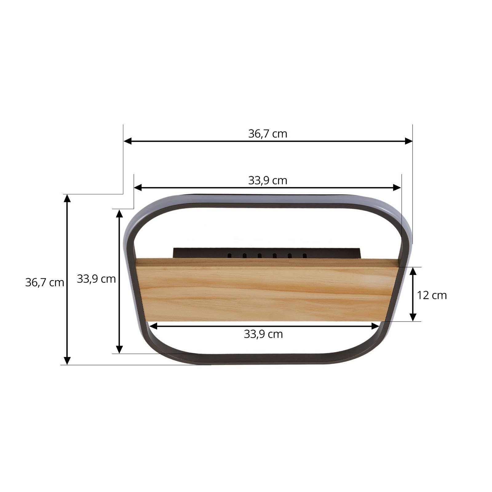 Lampa sufitowa LED Romilda, szary, drewno, 37 cm szer