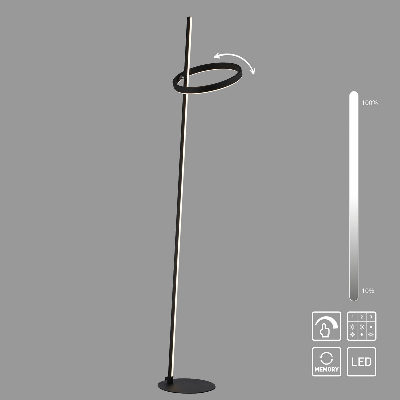 JUST LIGHT. LED vloerlamp Ritus zwart ijzer dimbaar 3.000 K
