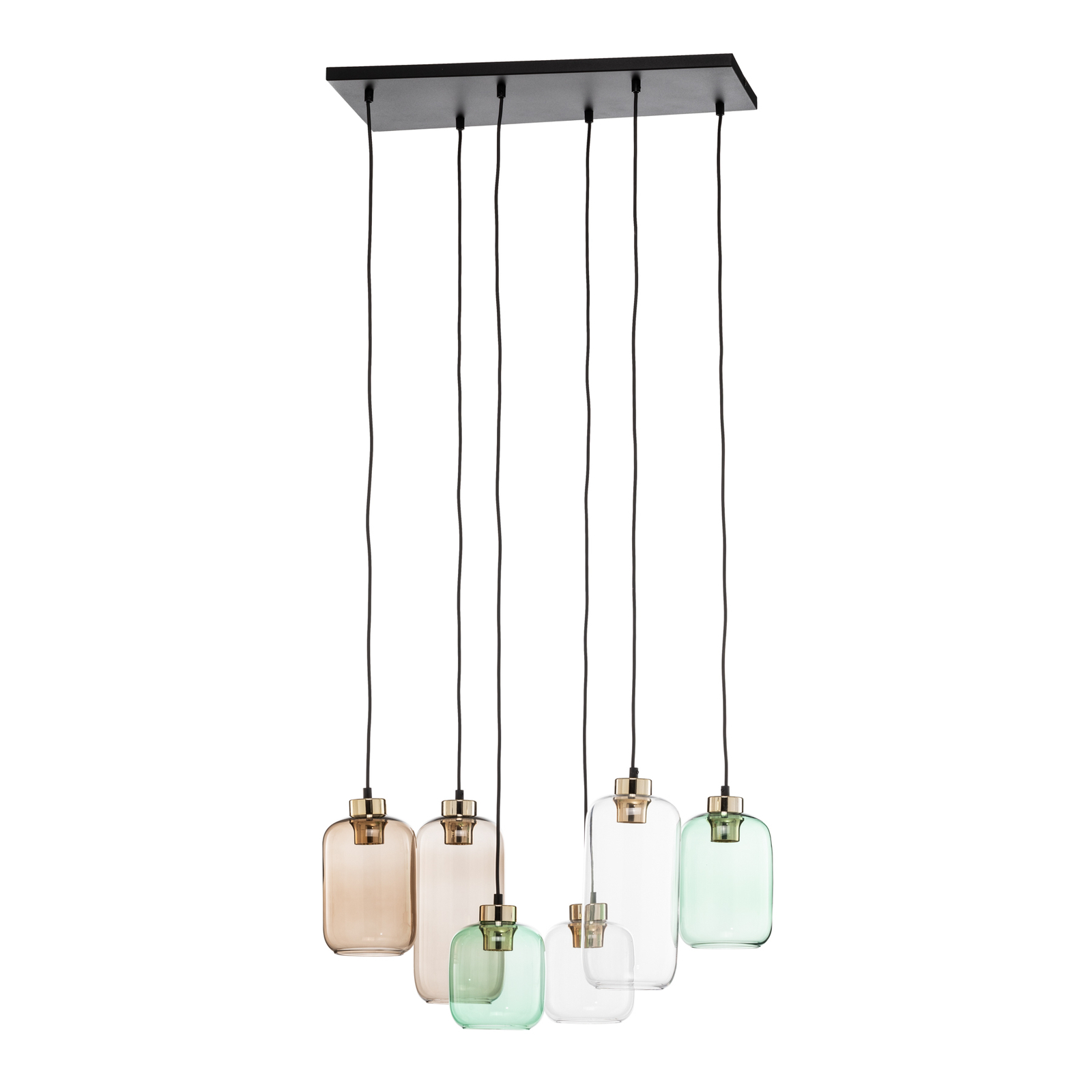 Marco Green hanglamp, 6-lamps helder/groen/bruin