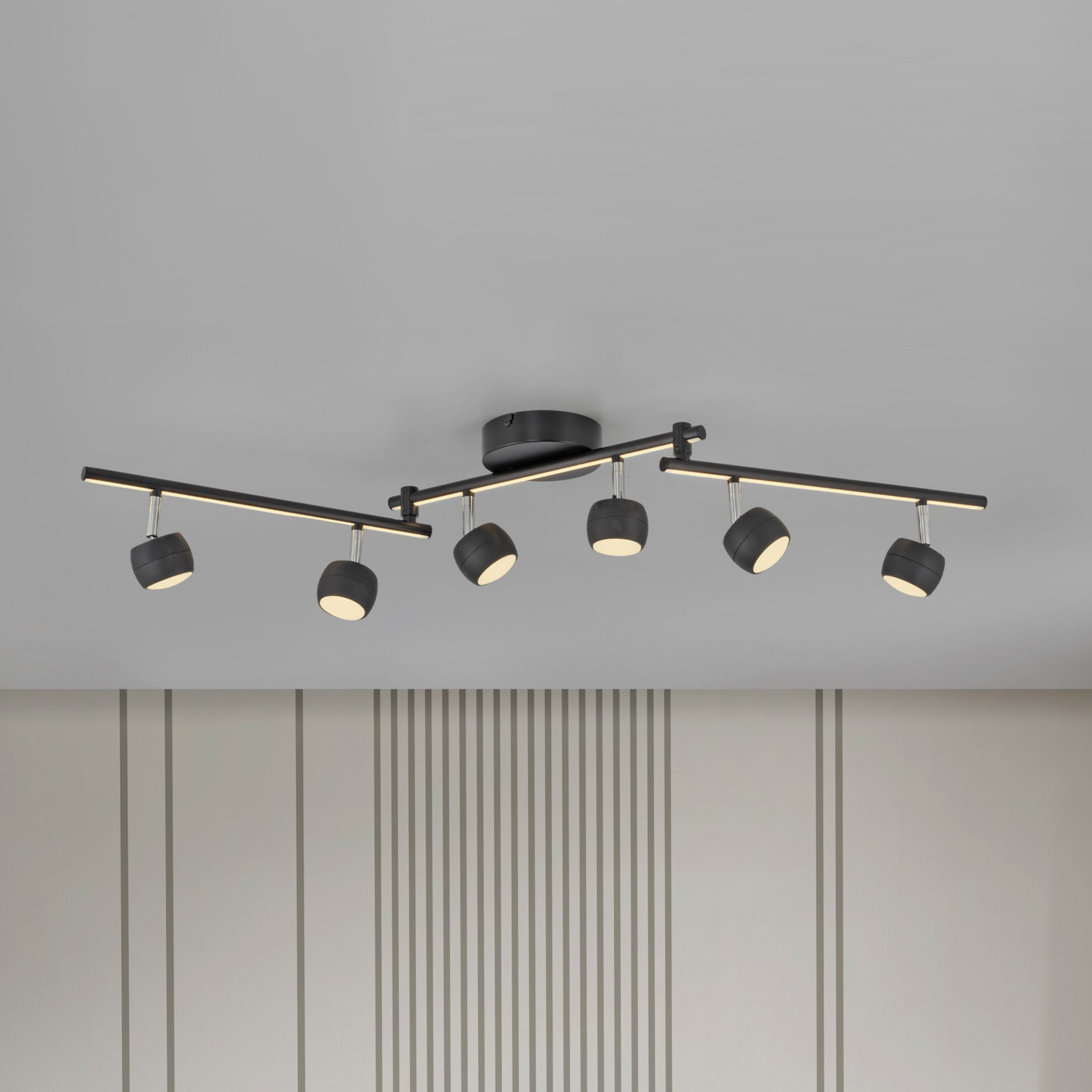 JUST LIGHT. LED-Deckenspot Jarik, 6-fl., schwarz, 3.000 K