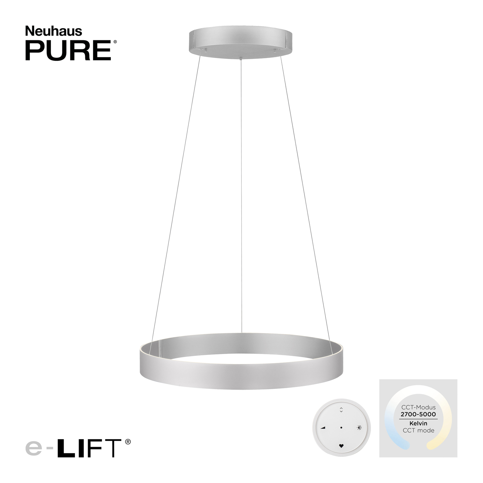 Pure E-Clipse LED hanglamp, CCT, zilver