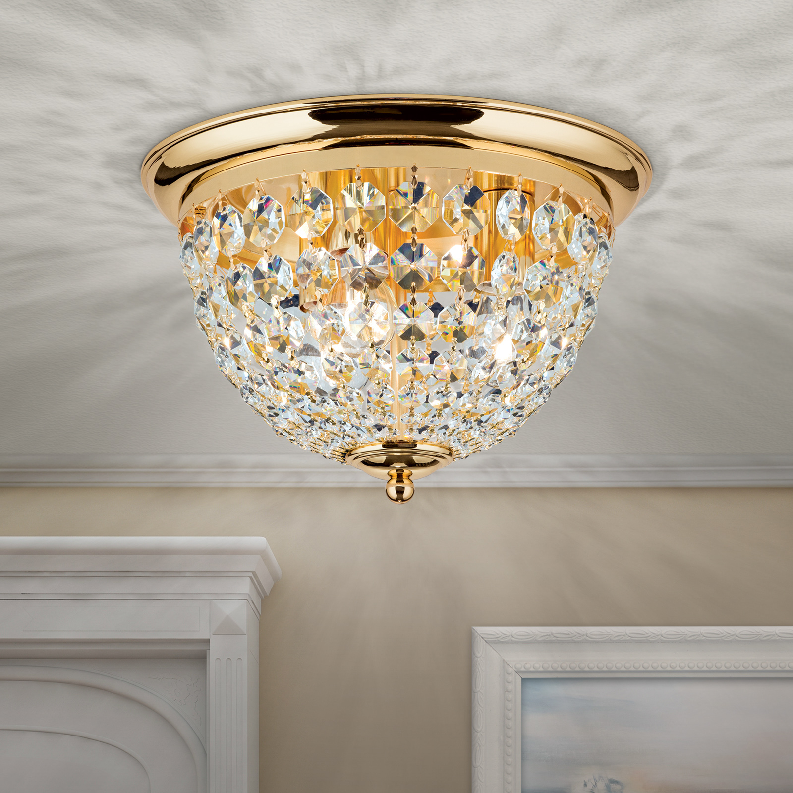 Plafondlamp Plafond, goud/transparant, Ø 35 cm
