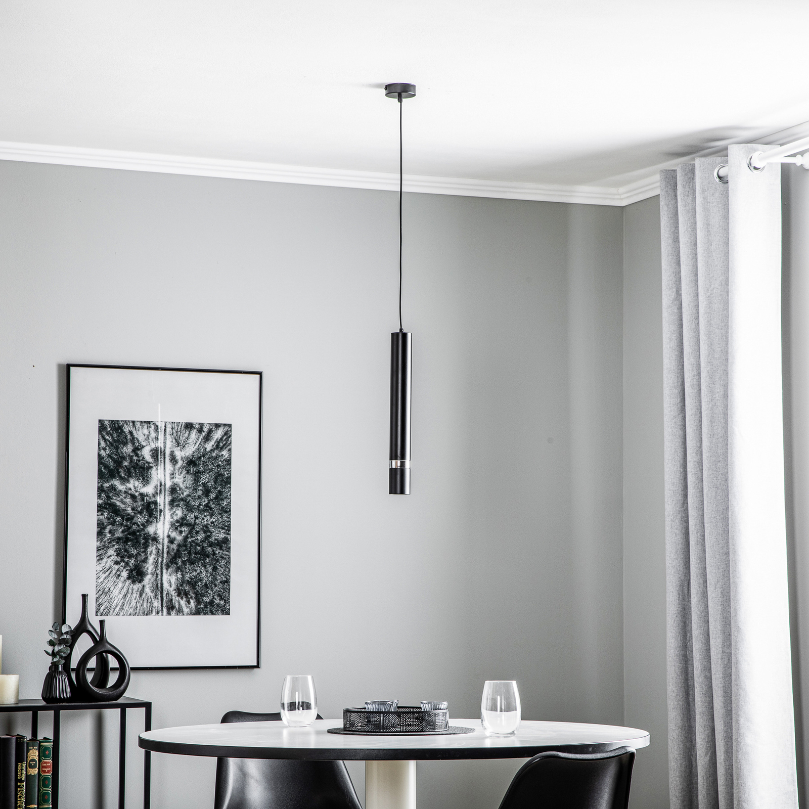 Rondo hanglamp zwart/chroom, 1-lamp