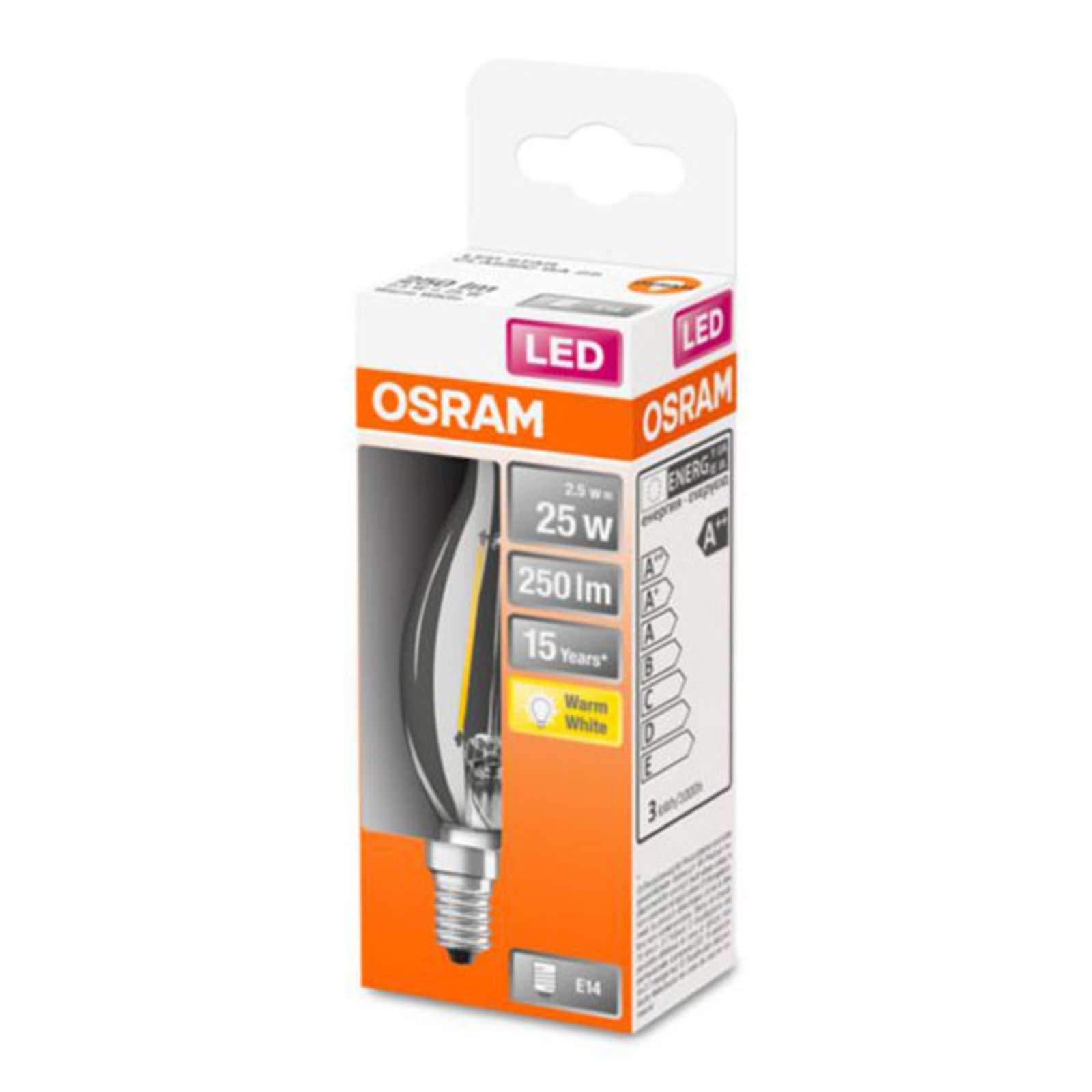 OSRAM Classic B LED Bulb E14 2.5W 2,700K Flame Tip | Lights.co.uk