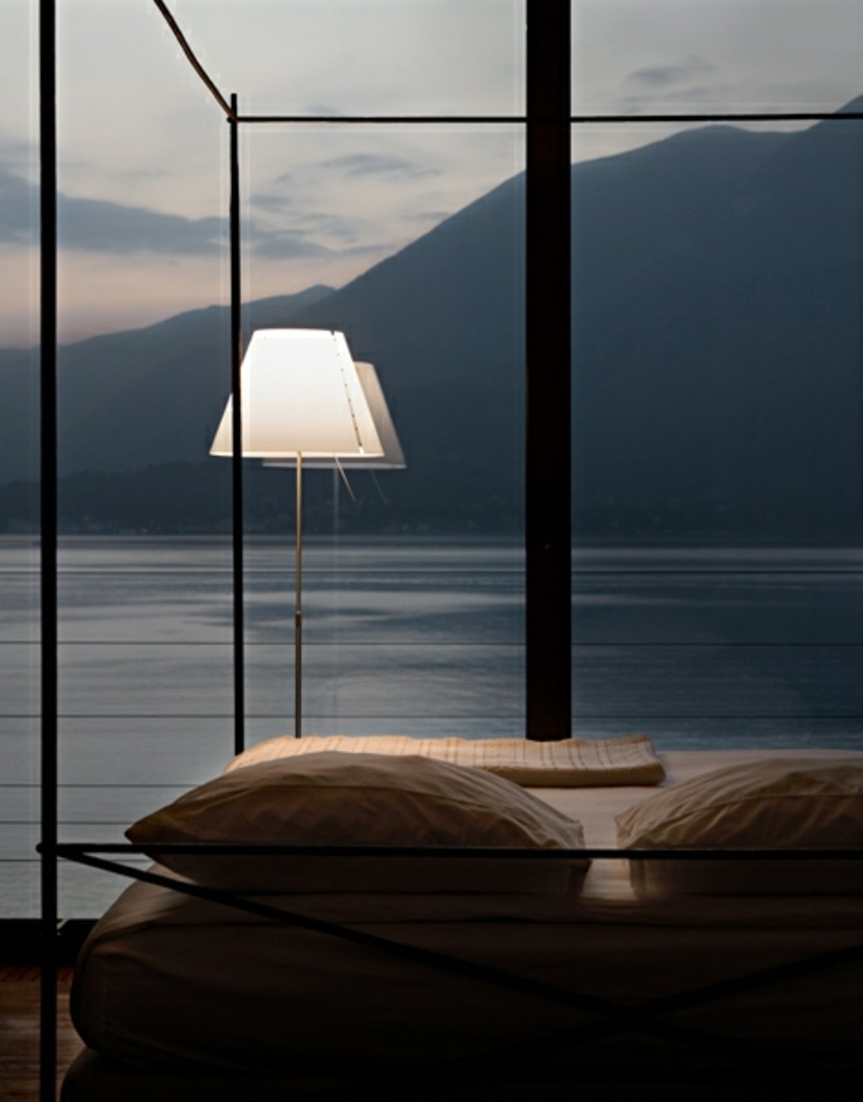 Costanza Floor Lamp Aluminium with Shaded Stone - Luceplan