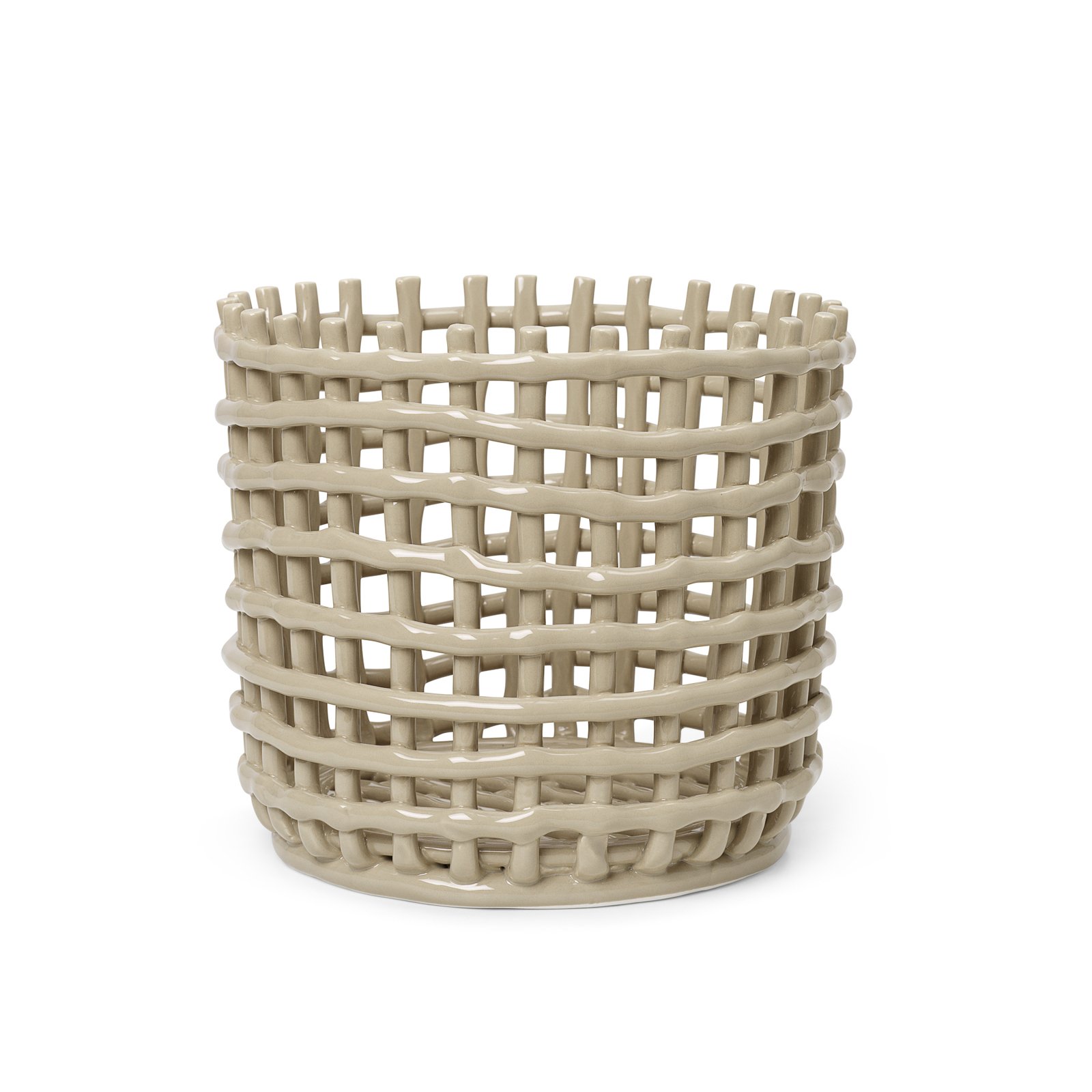 ferm LIVING Kosz ceramiczny, okrągły, Ø 23,5 cm, beżowy, ceramika