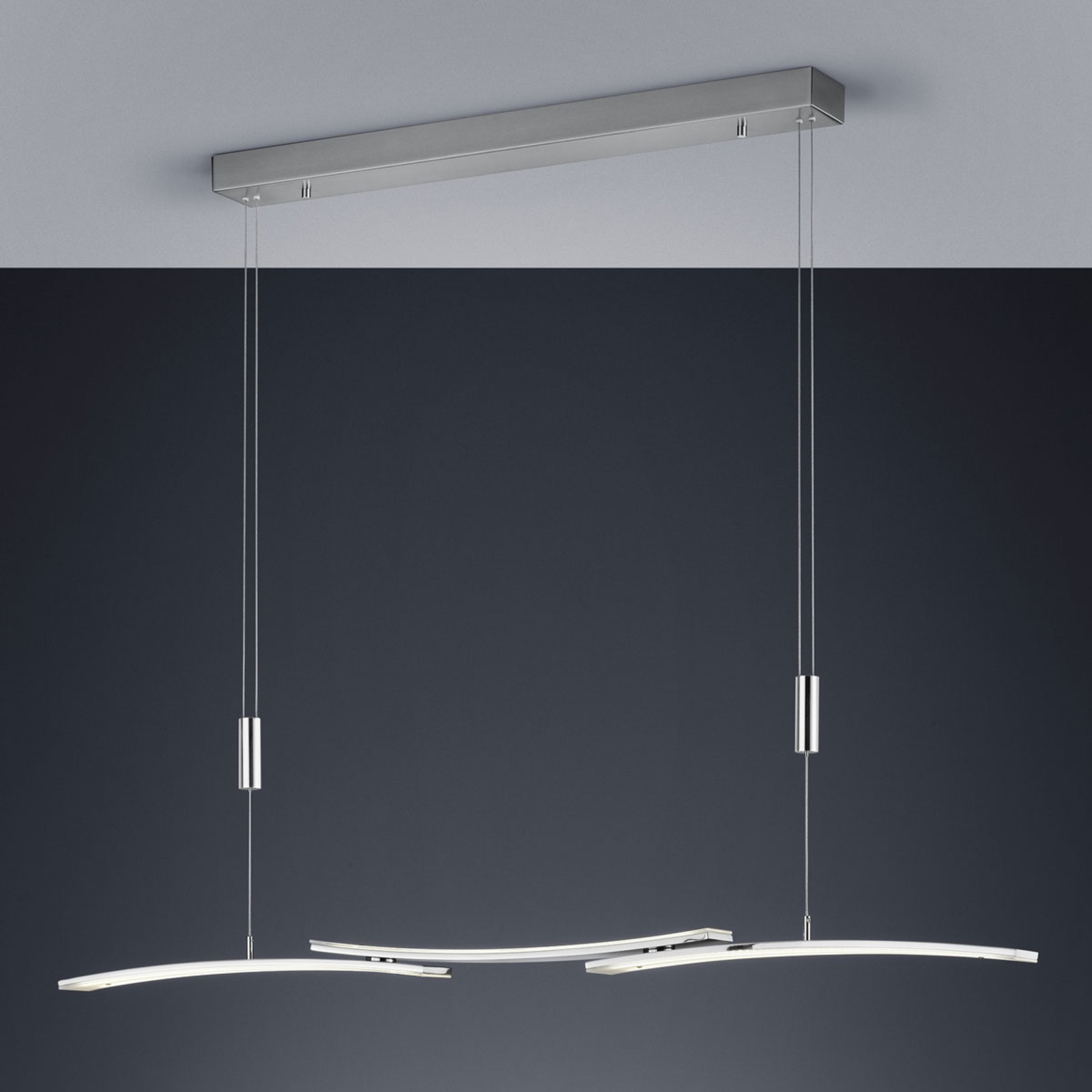 BANKAMP 2138/3-92 LED hanging light, matt nickel, for Living / Dining Room, metal, glass, 55 W, energy efficiency: A+, L: 120 cm, W: 6 cm